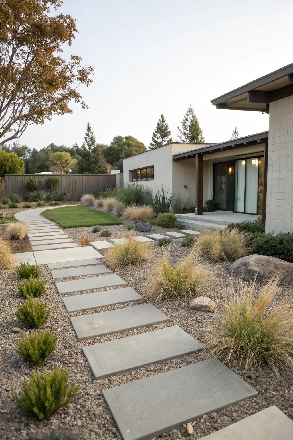 Minimalist pathways contribute to a modern and organized landscape.