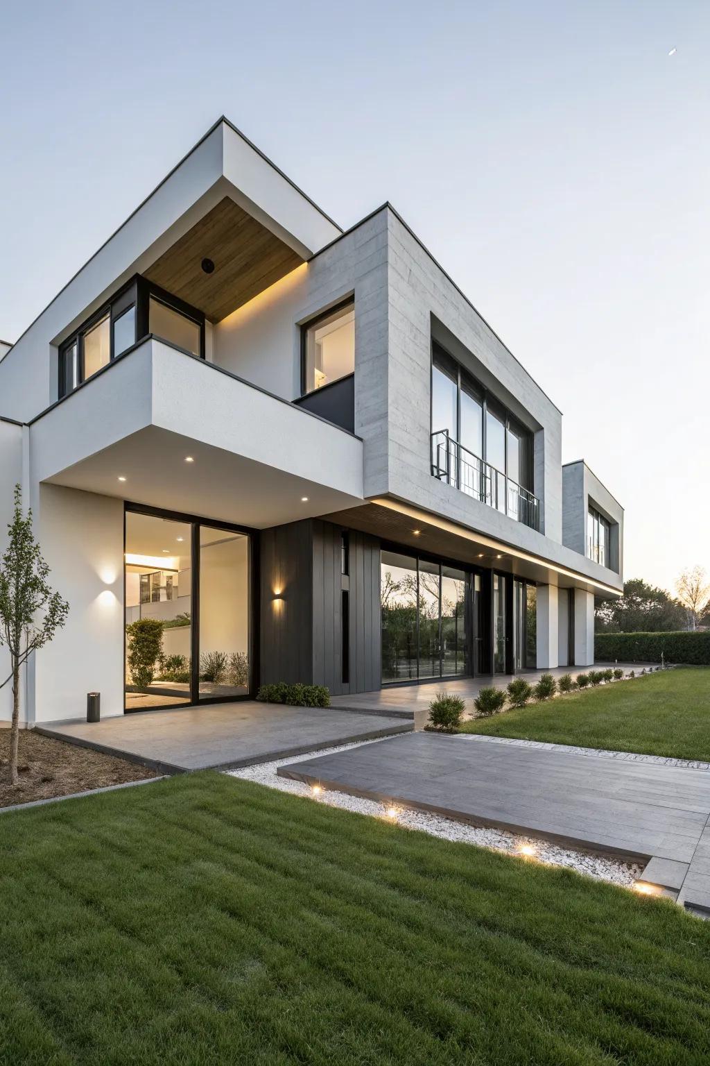 Geometric shapes add a bold architectural statement to this facade.