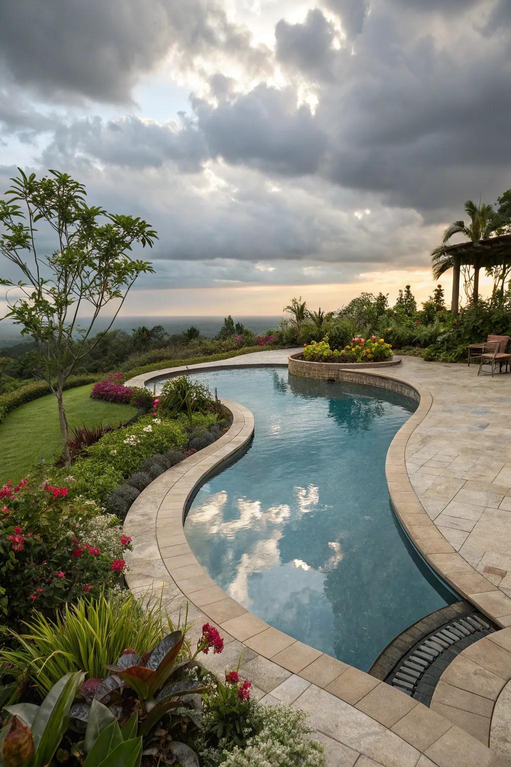 A creatively shaped pool that adds a personal touch to any backyard.