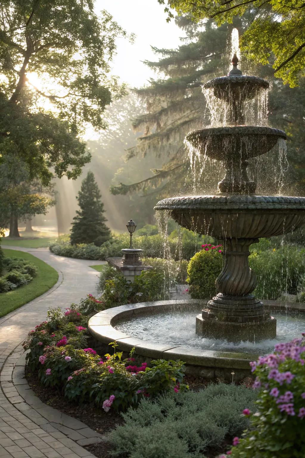 Experience tranquility with a tiered fountain design.