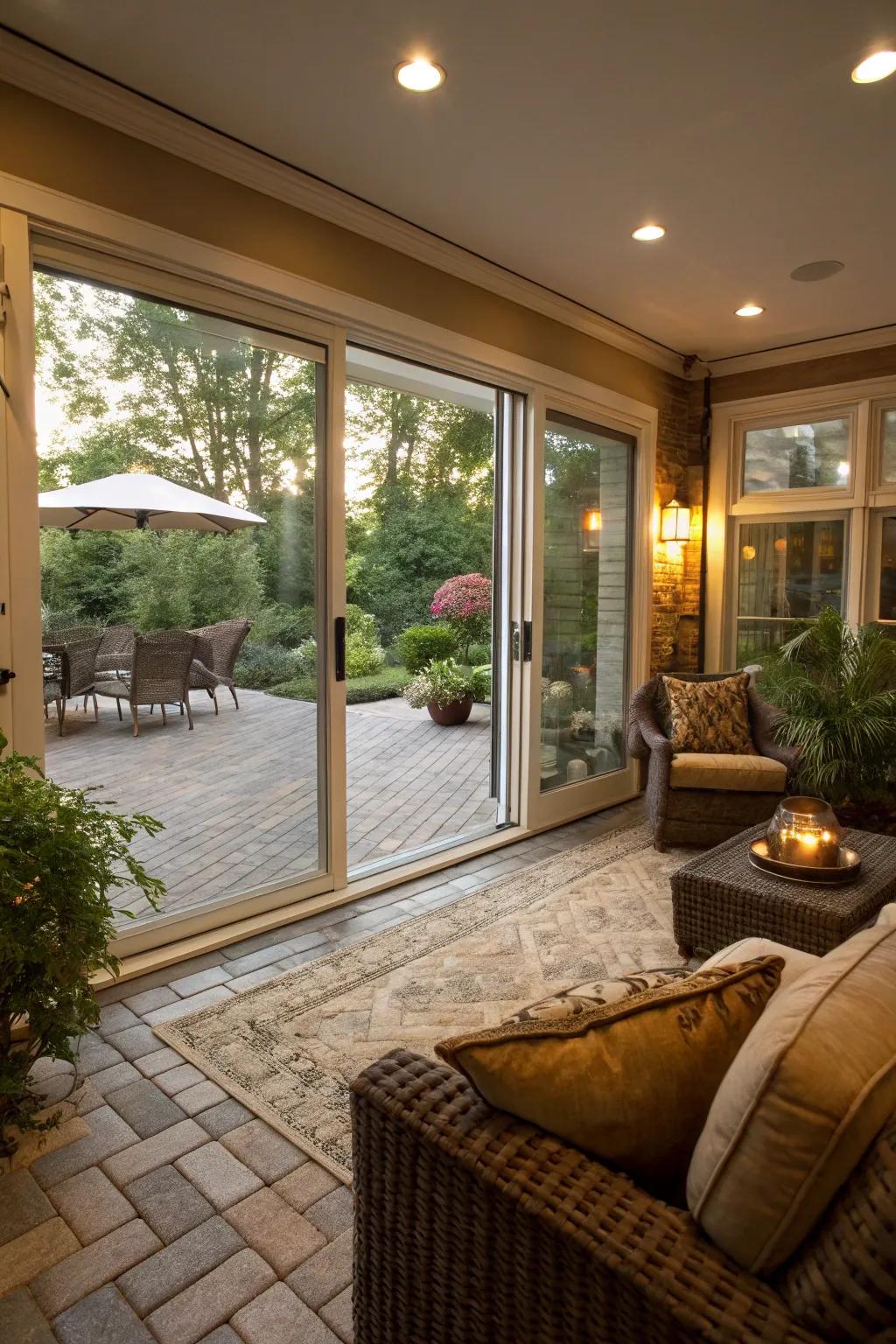 Create a seamless transition from indoor to outdoor with continuous paver designs.