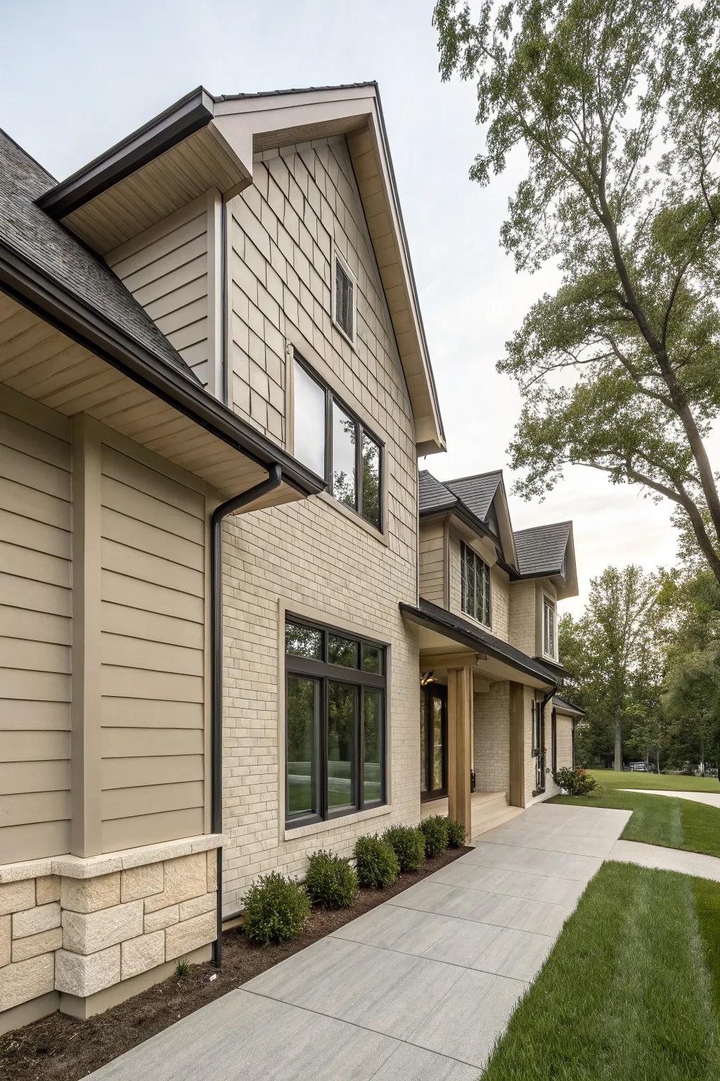 Subtle textures add depth to neutral-toned vinyl siding.