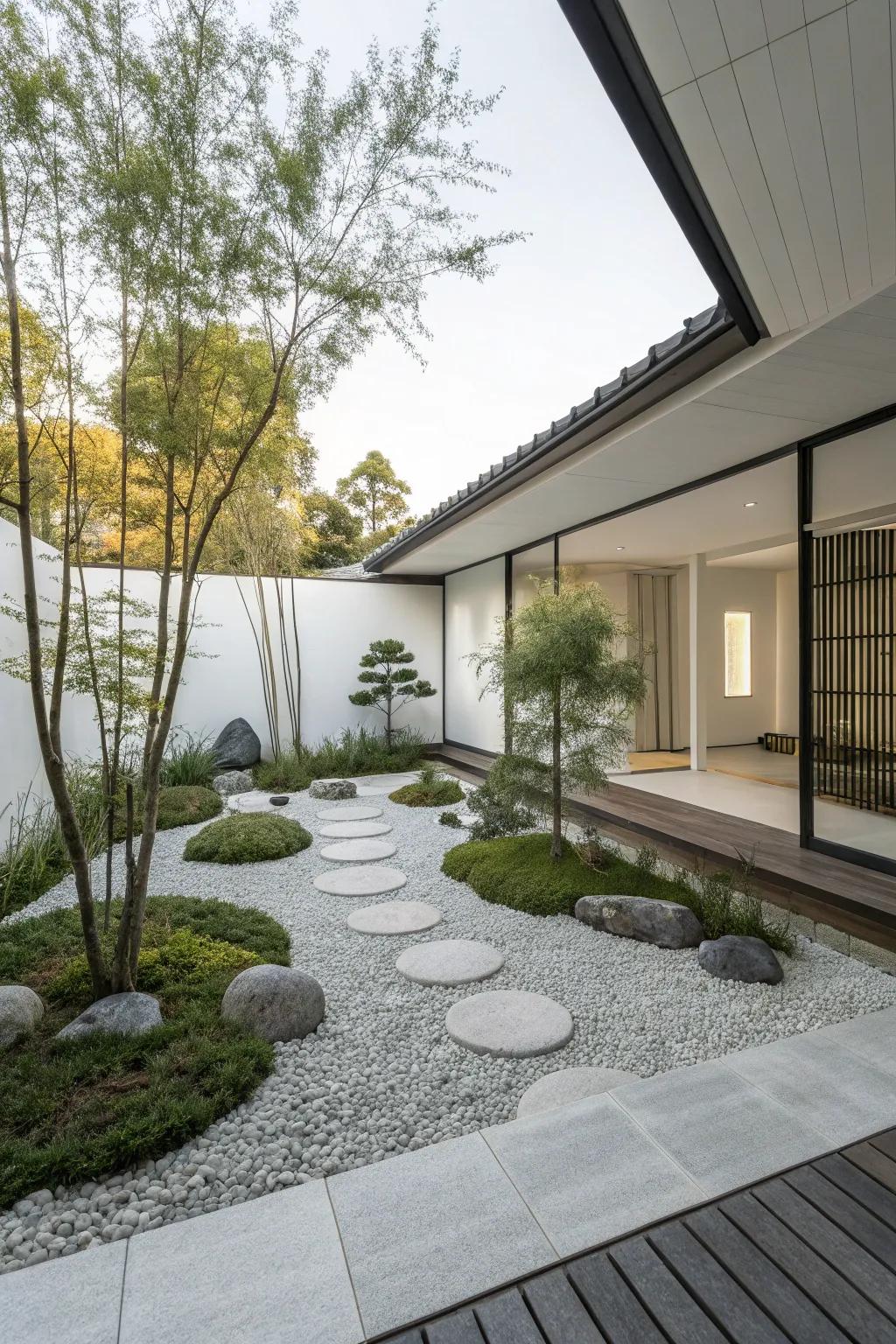 Minimalistic design creates a calm atmosphere in a Zen garden.