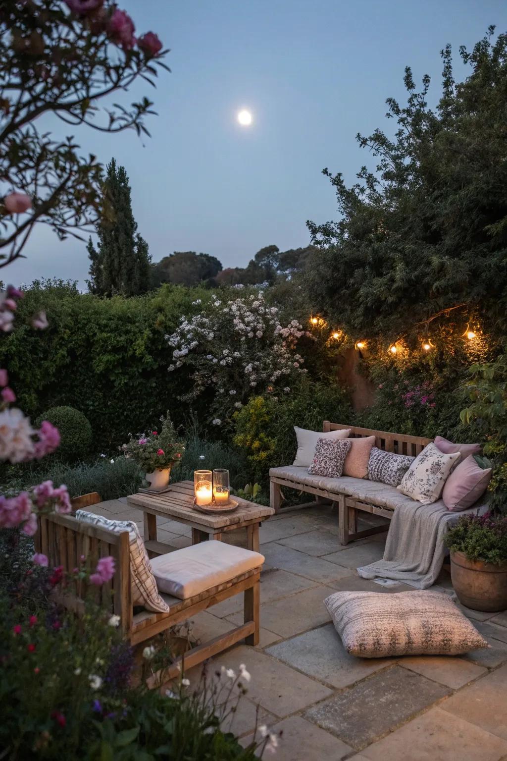 A cozy seating area perfect for moonlit evenings.