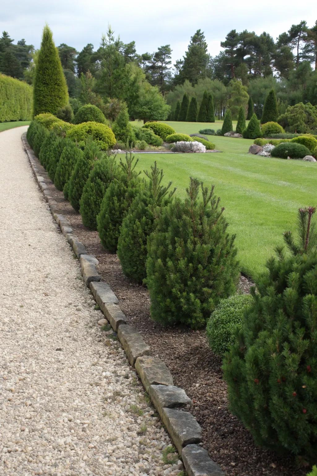 Define your garden's borders with lush mugo pines.