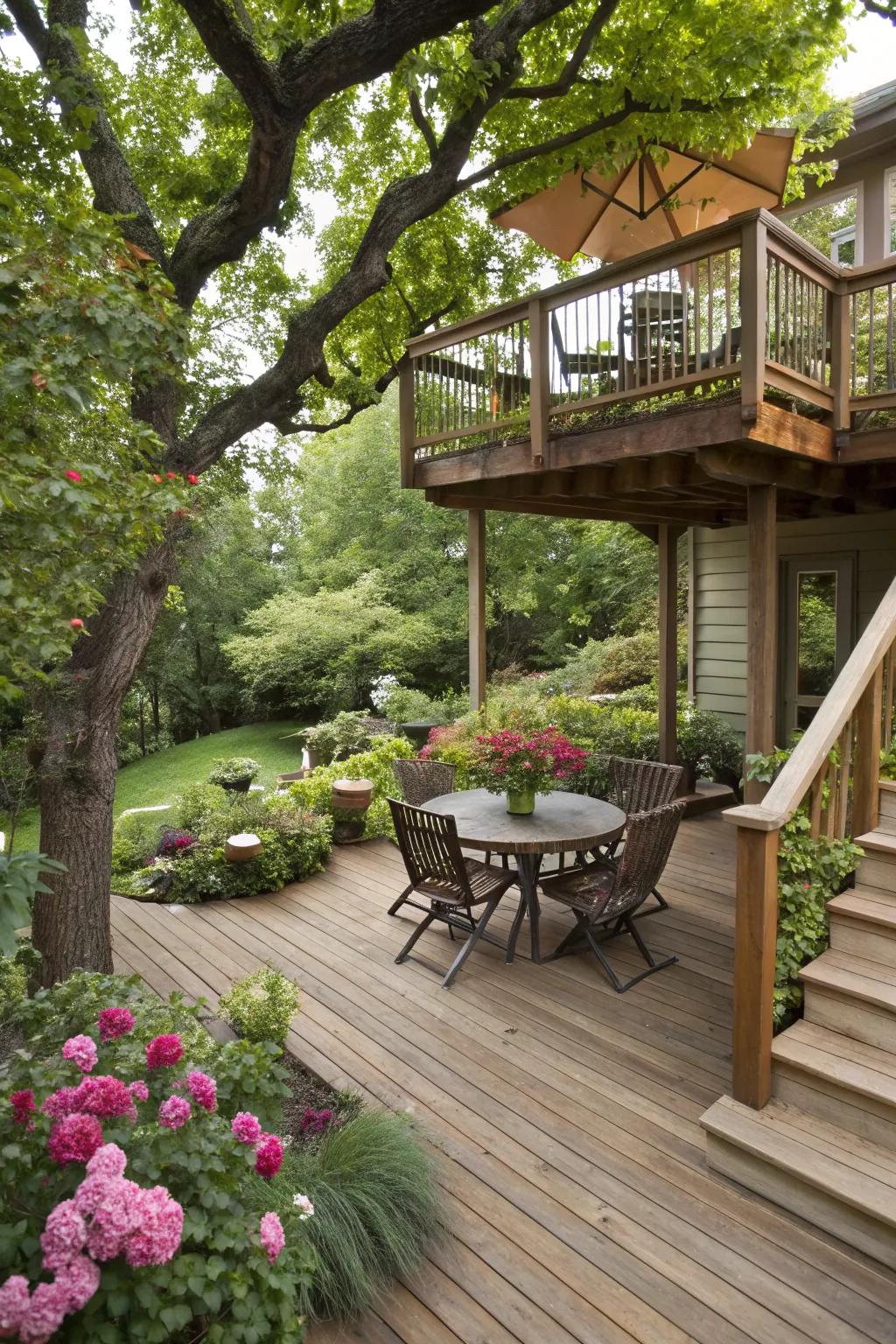 A deck or patio creates a seamless transition from indoor to outdoor living.