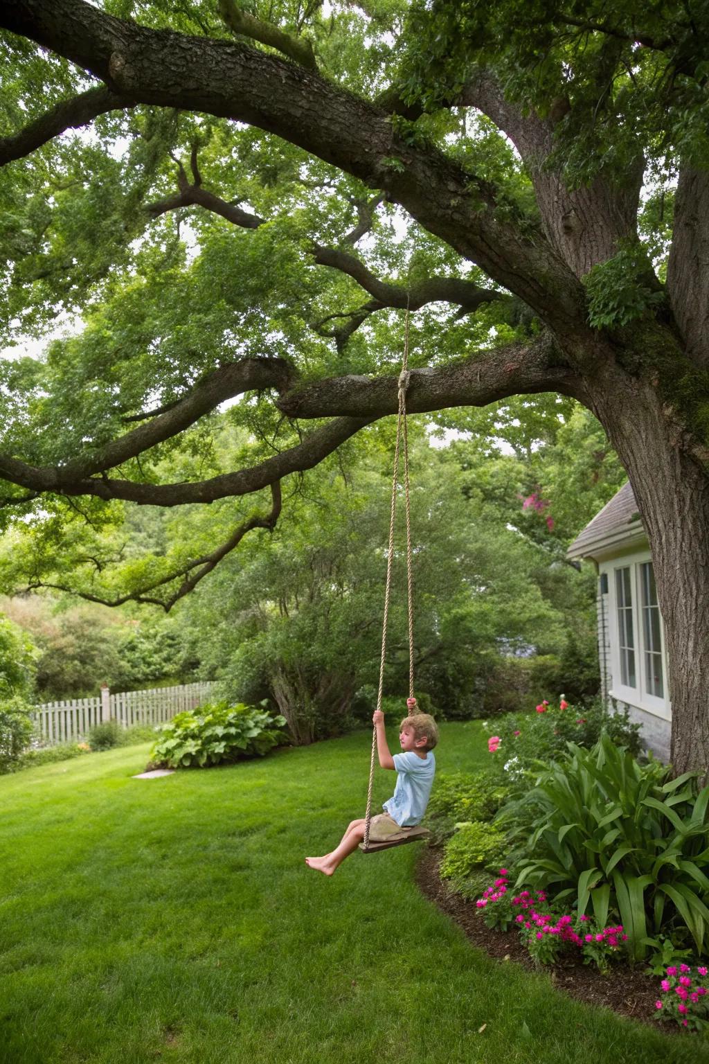 Add a rope swing to your backyard for timeless fun and laughter.