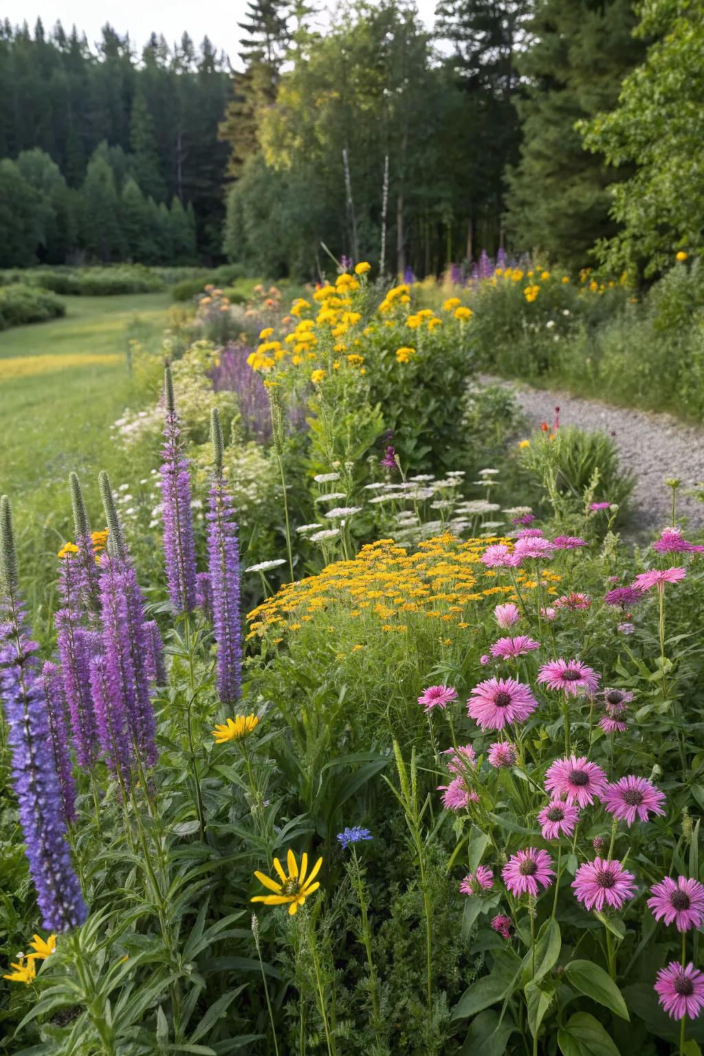 A garden bed bursting with native wildflowers, offering a splash of color and ease of care.