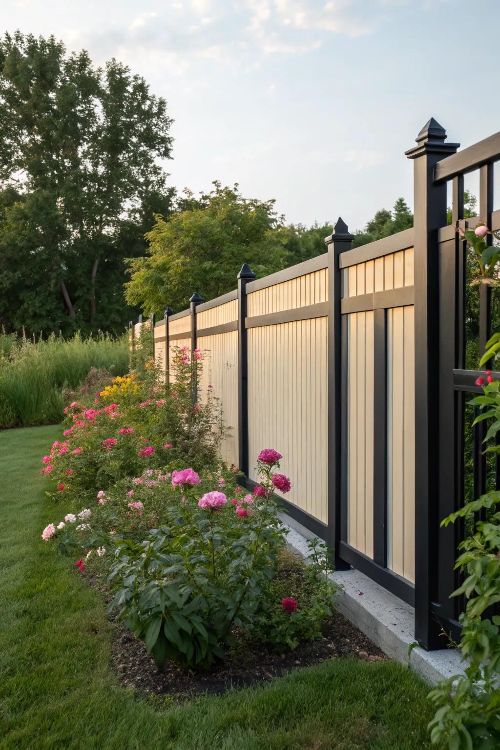 A striking fence design using contrasting colors to create visual interest in the garden.