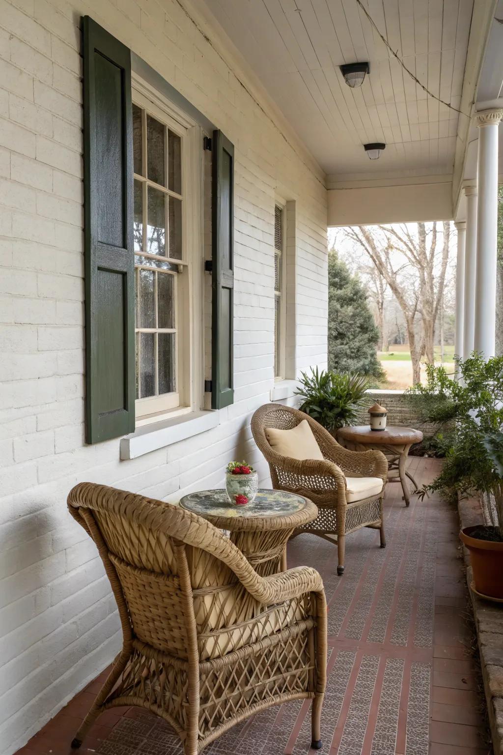 Create a cozy nook with comfortable seating in your breezeway.