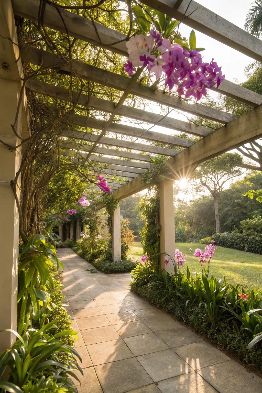 A pergola-style roof offering a stylish way to provide filtered sunlight.