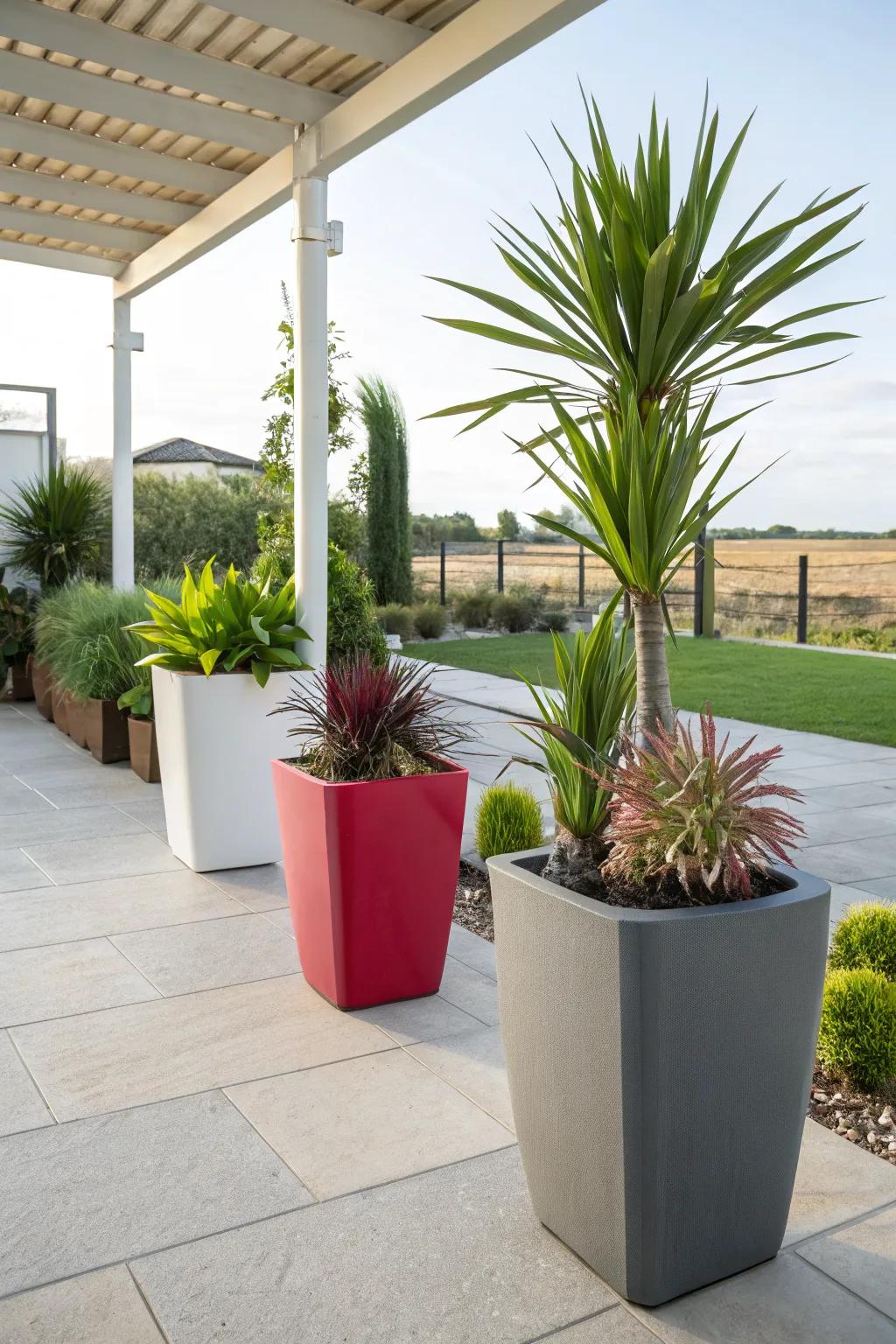 Planter arrangements add elegance and ease.