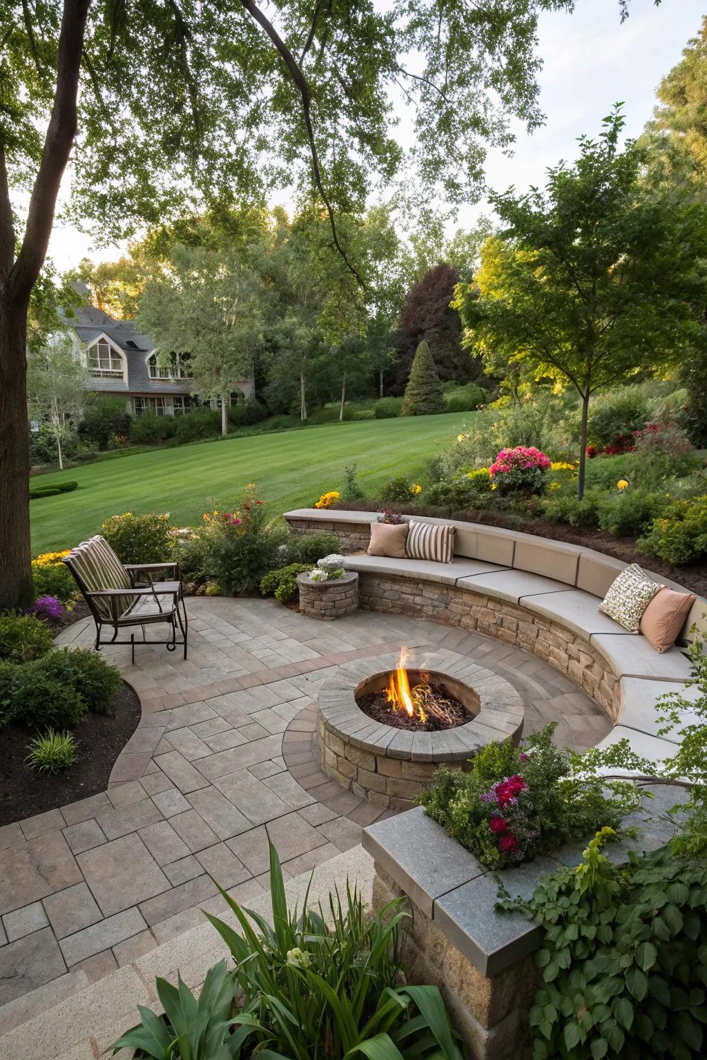 A sunken fire pit offering a secluded and intimate atmosphere.