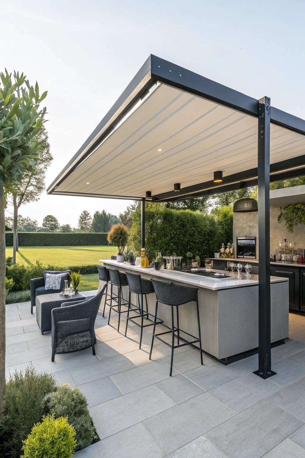 Enjoy flexibility and style with a retractable canopy over your outdoor bar.