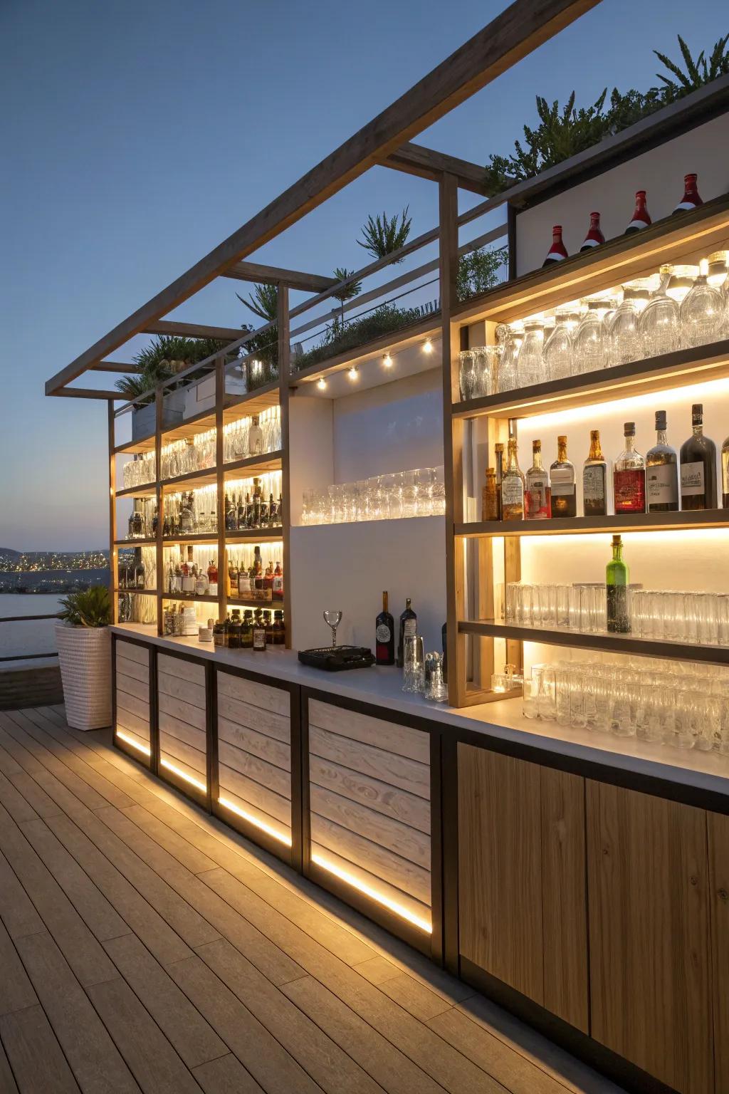LED lights add a touch of elegance to your bar setup.