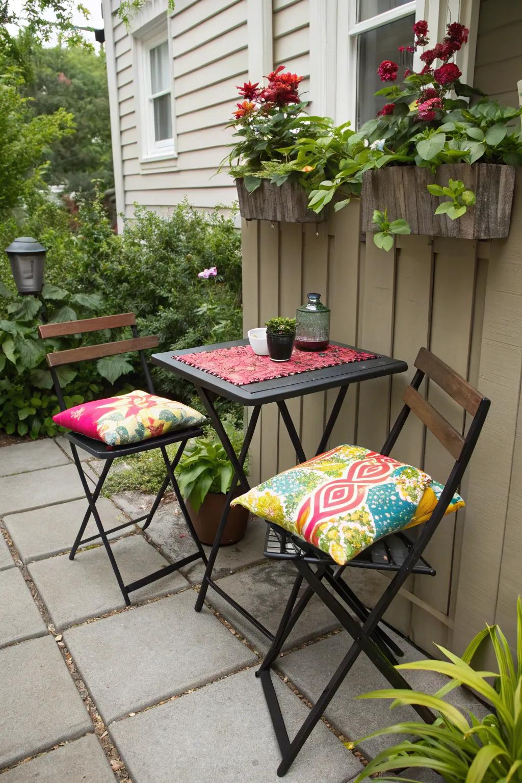 A foldable bar table, perfect for maximizing small outdoor spaces.