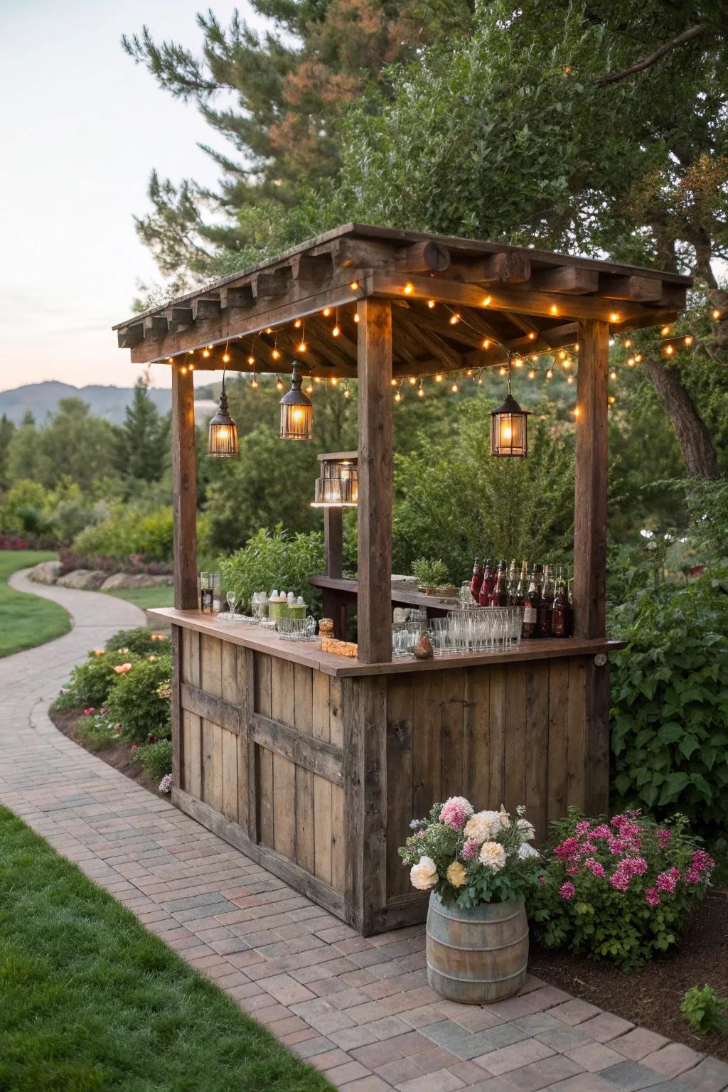 A rustic gazebo bar is a perfect blend of charm and functionality.