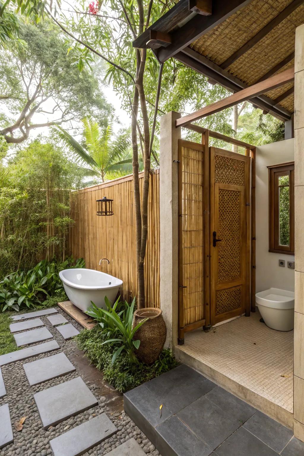 Bamboo screens provide privacy and style.