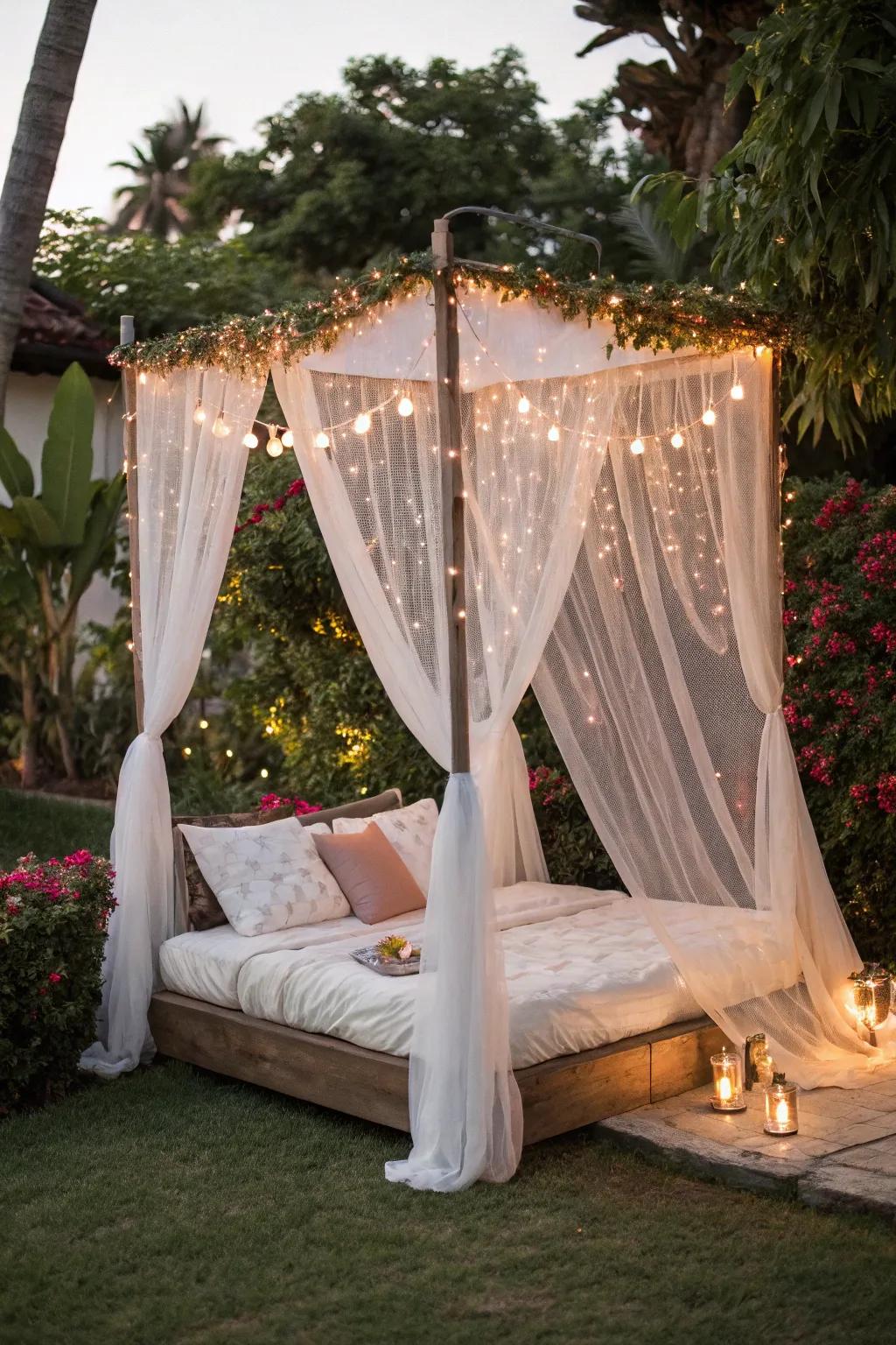 Create a romantic escape with a canopy bed.