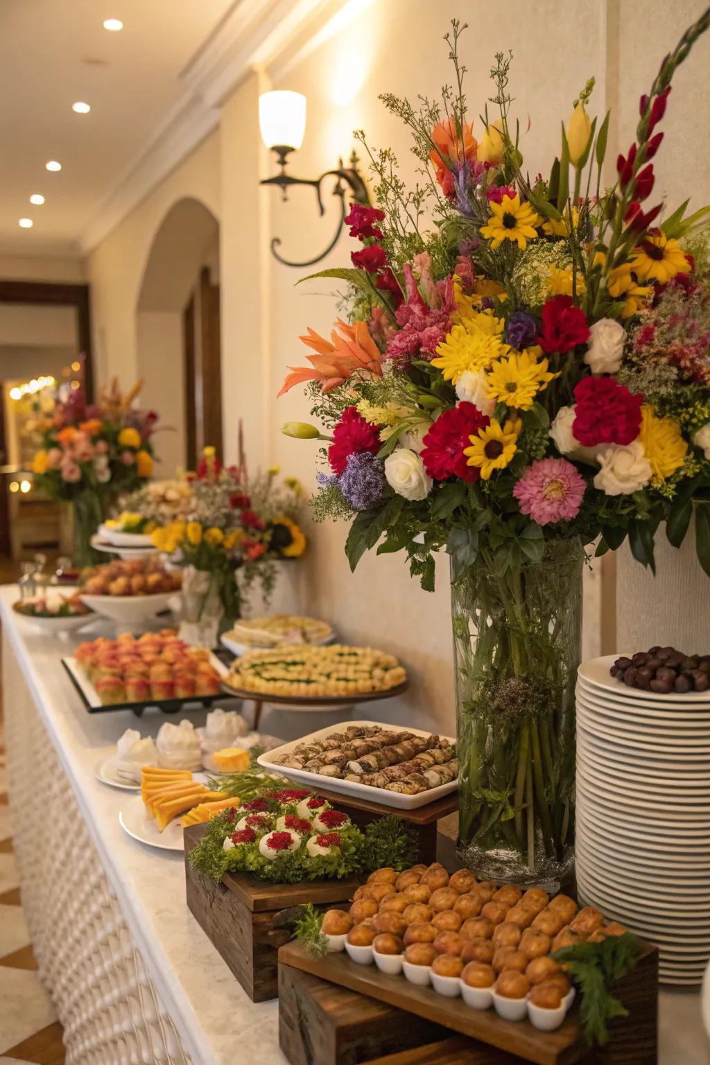 Floral centerpieces bring elegance and color to any buffet
