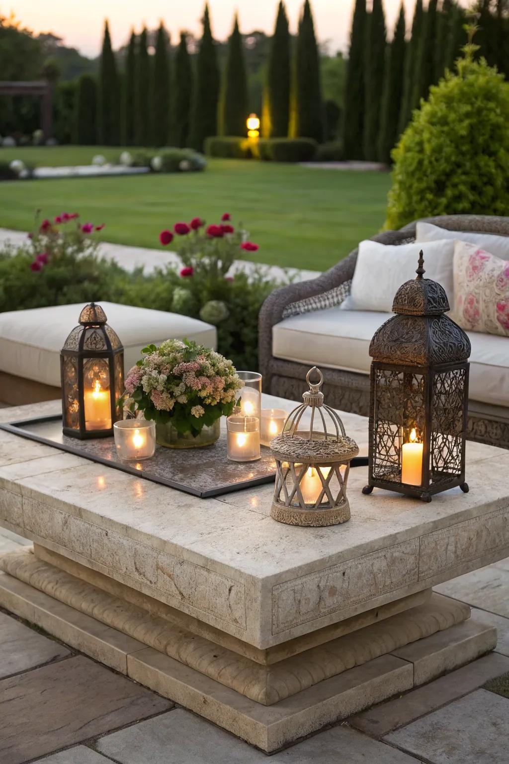 Solid elegance: A stone table as the centerpiece.