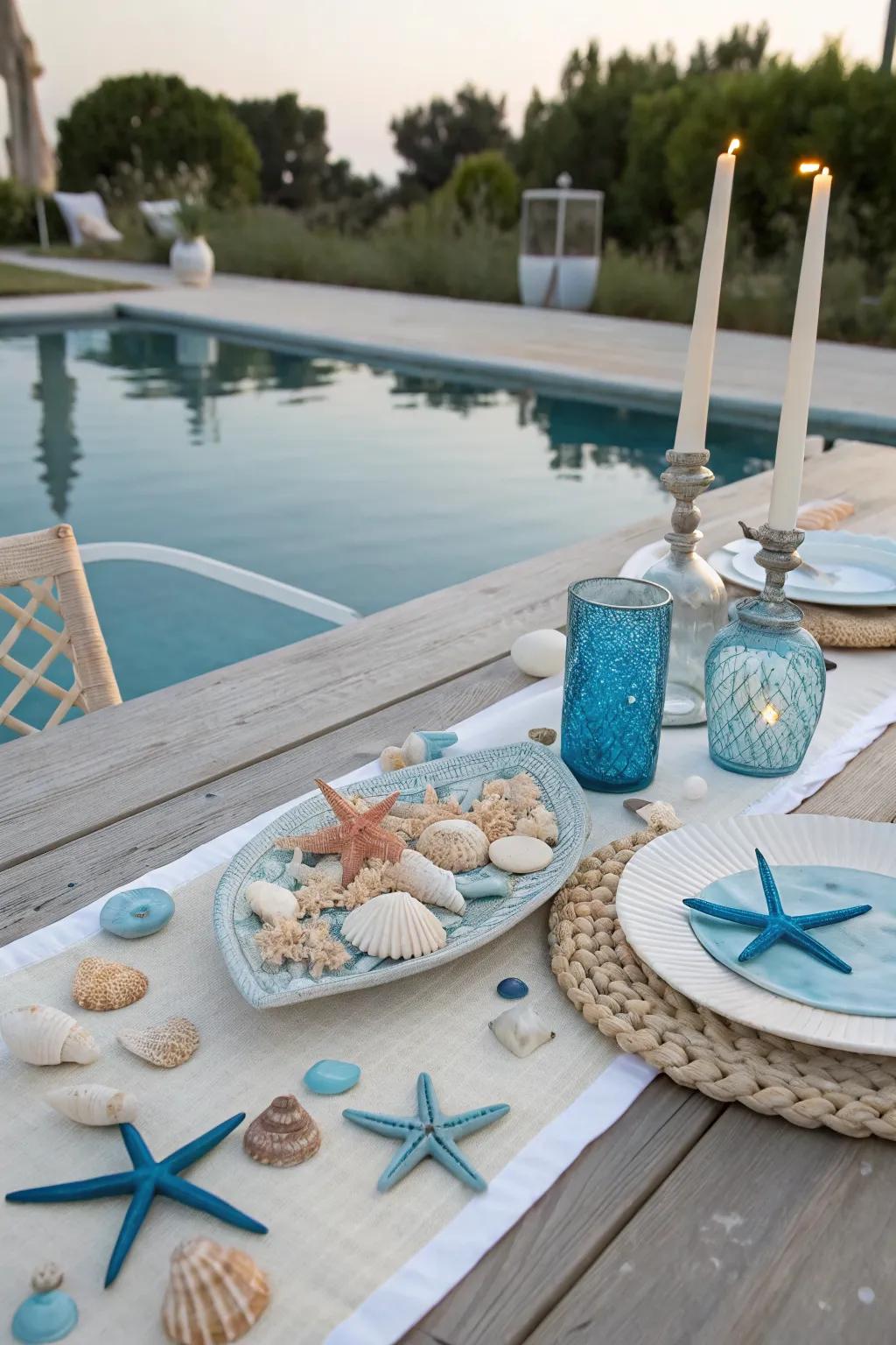 Feel the ocean breeze with a beach-themed table setting.