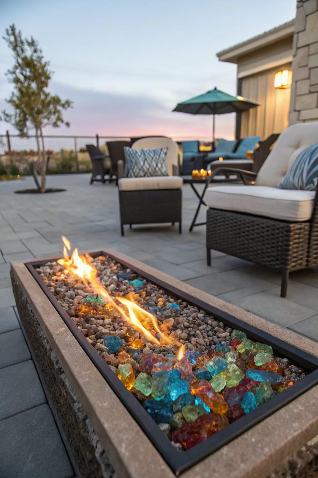 Fire glass offers a colorful and eco-friendly alternative to wood.