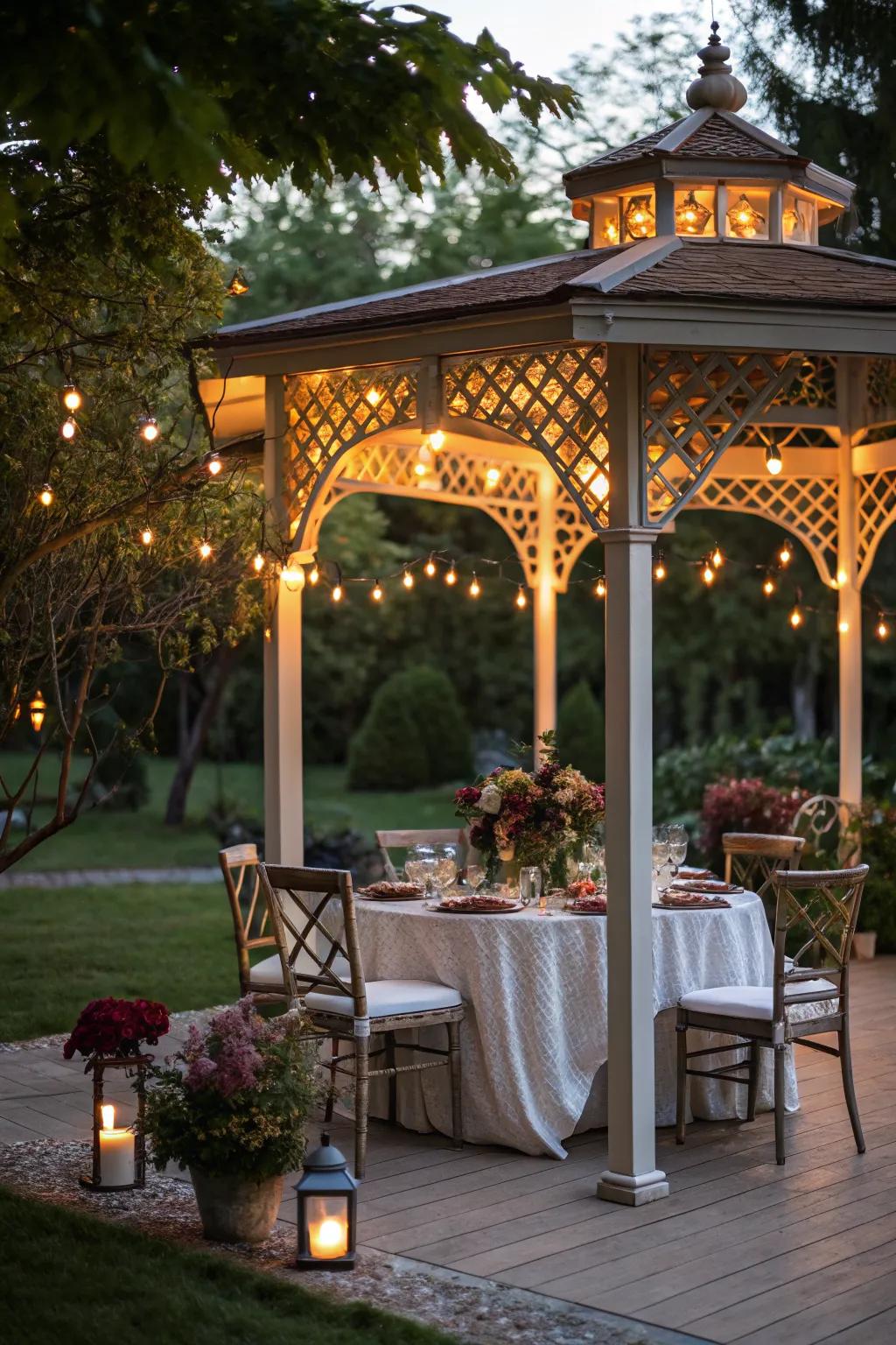 Enjoy dining under the stars in your gazebo.