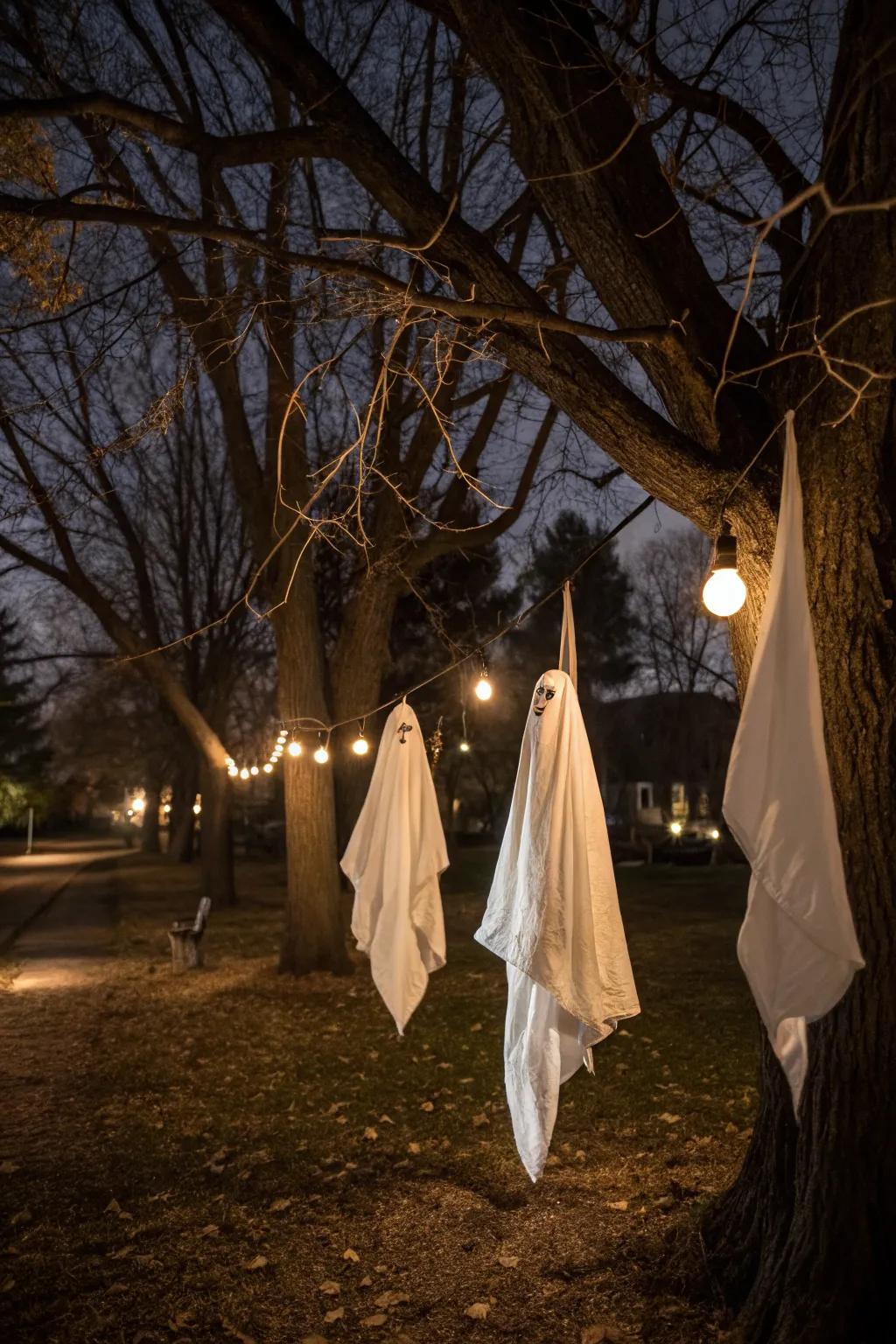 Let ghostly figures float through your trees for a haunting effect.