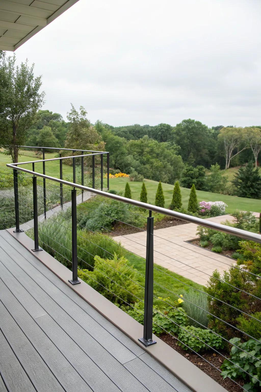 Cable railings maintain views while providing safety.