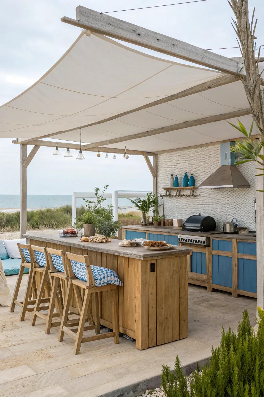 Bring a coastal feel to your kitchen with a sailcloth awning.