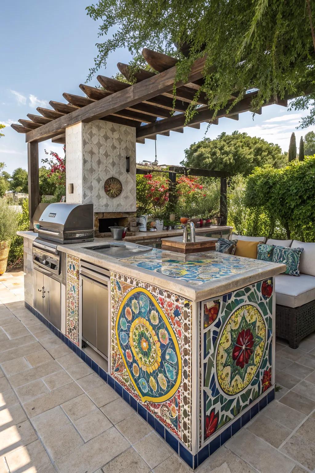 Turn your countertop into a vibrant masterpiece with mosaic tiles.