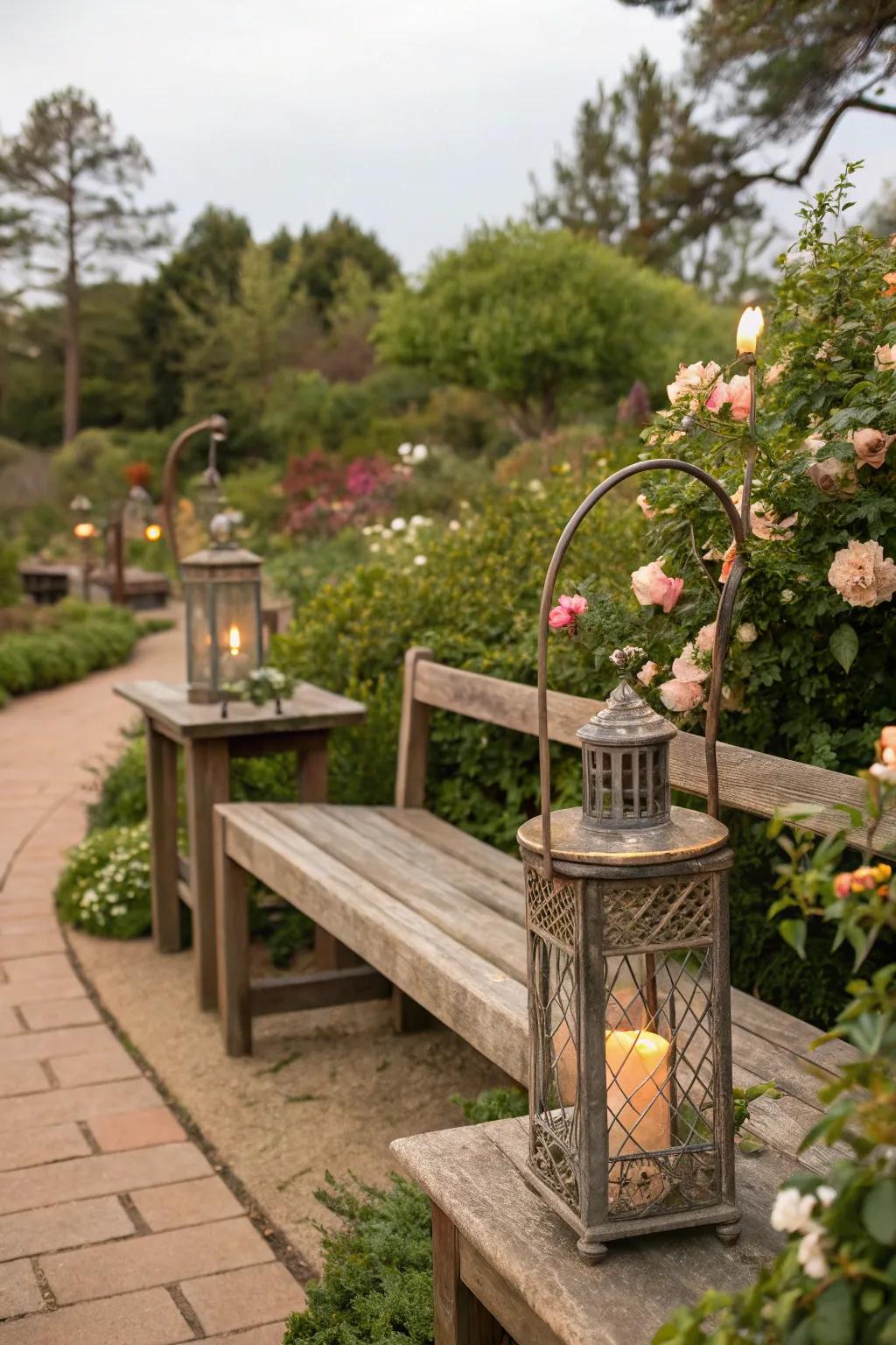 Add rustic charm with wood and metal lanterns.