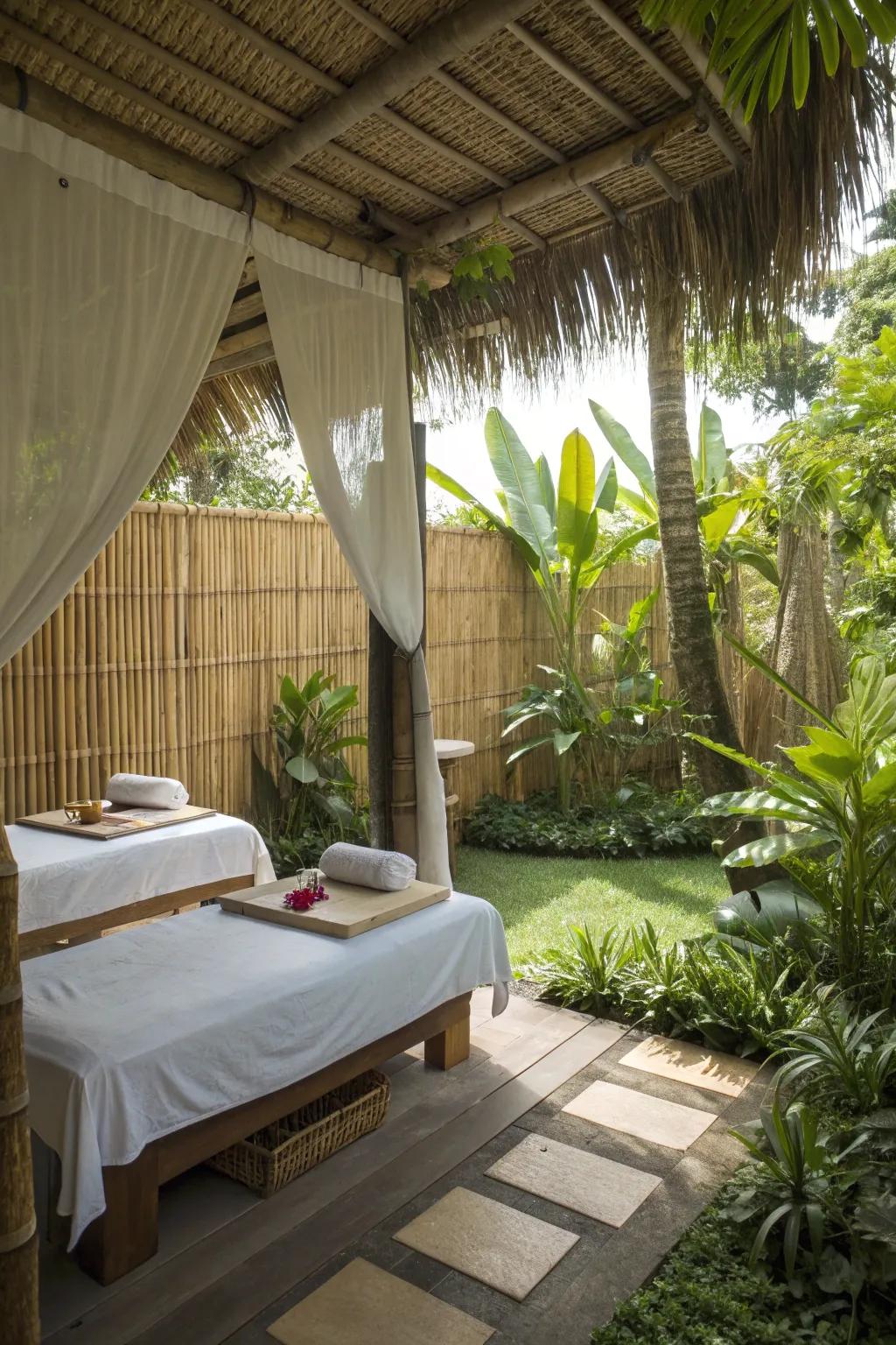 Bring tropical vibes to your outdoor massage space.