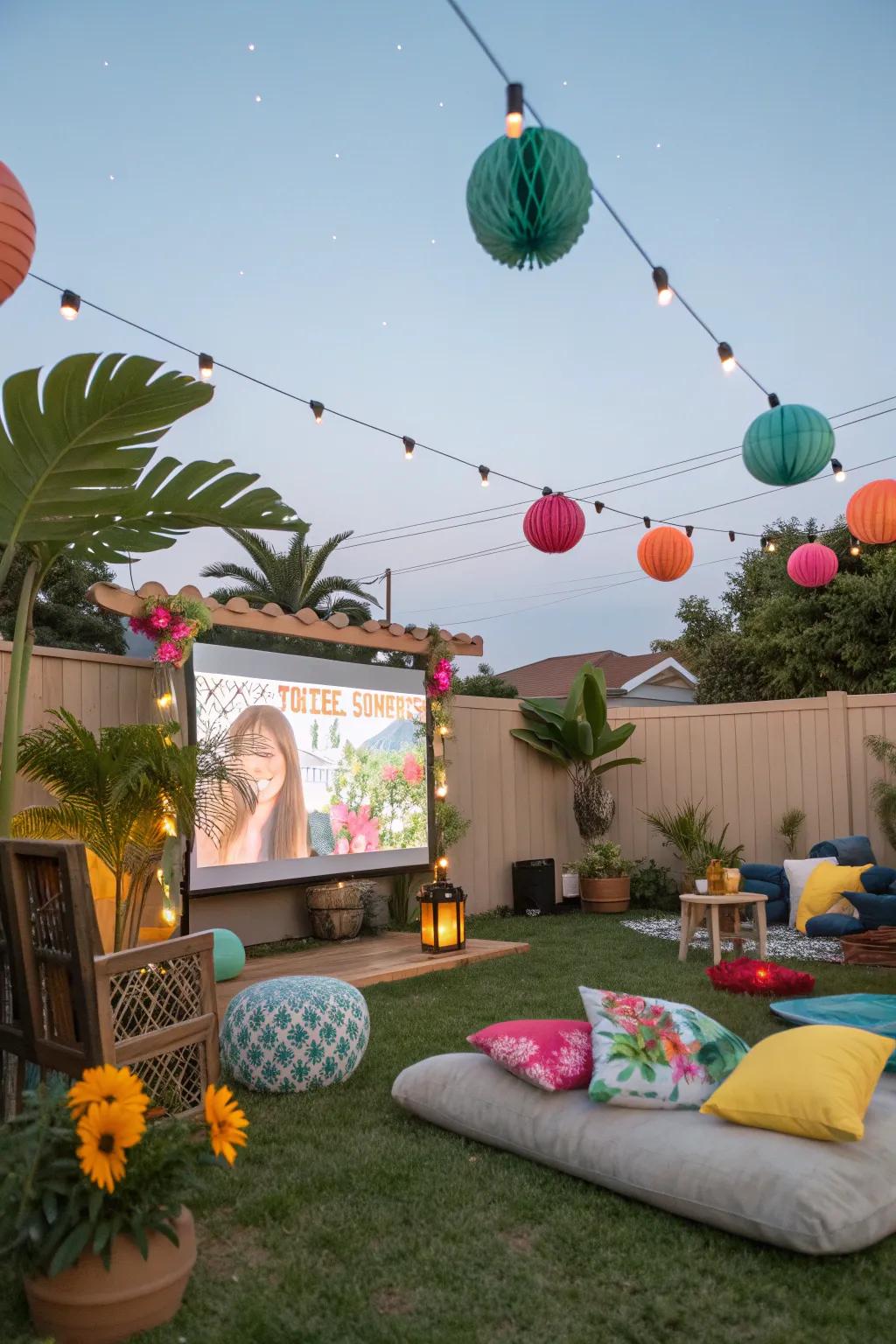 Themed decor adds a fun and immersive element to your outdoor movie night.