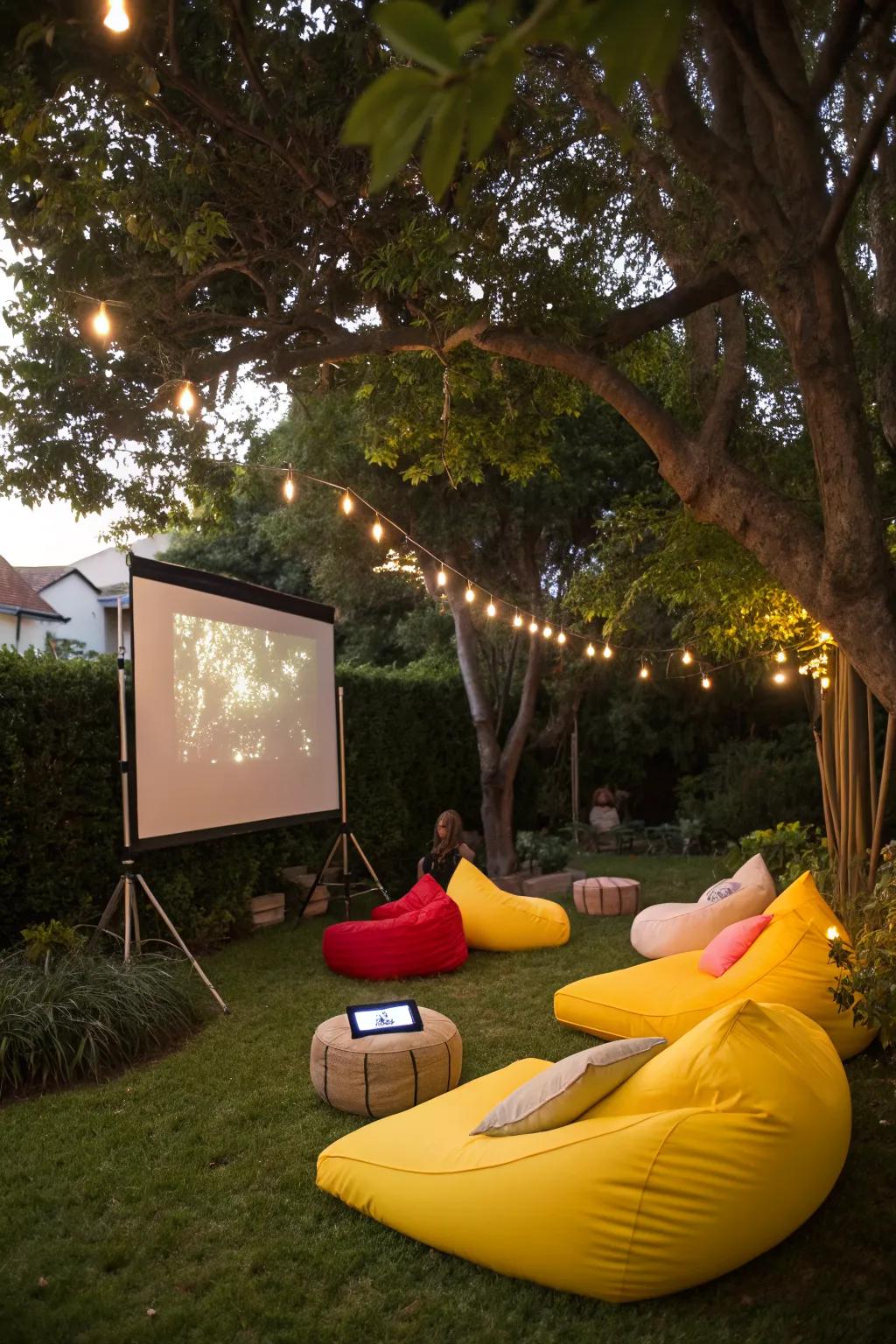 Inflatable loungers offer easy and portable comfort for outdoor viewing.