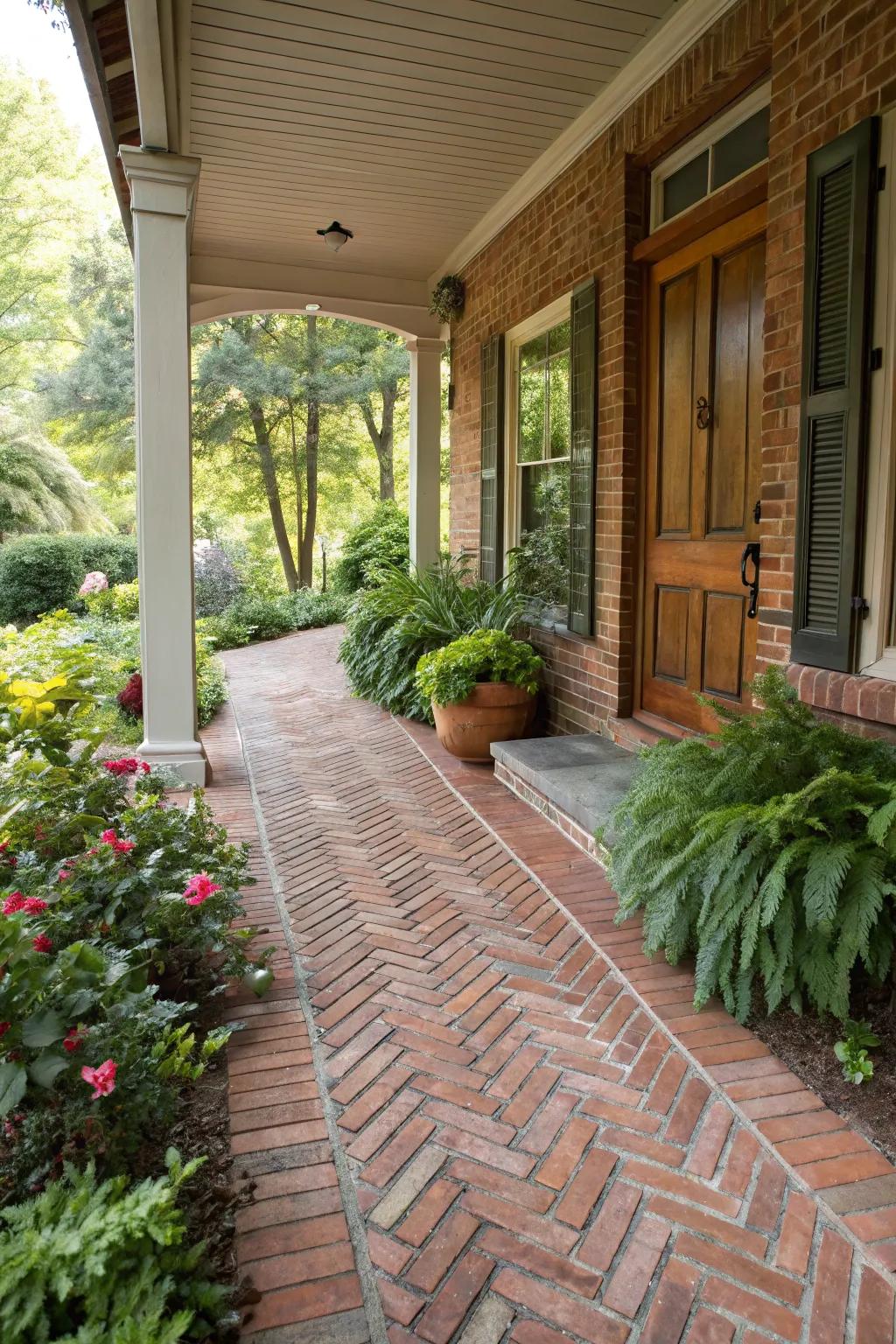 Brick flooring adds rustic charm to any porch.
