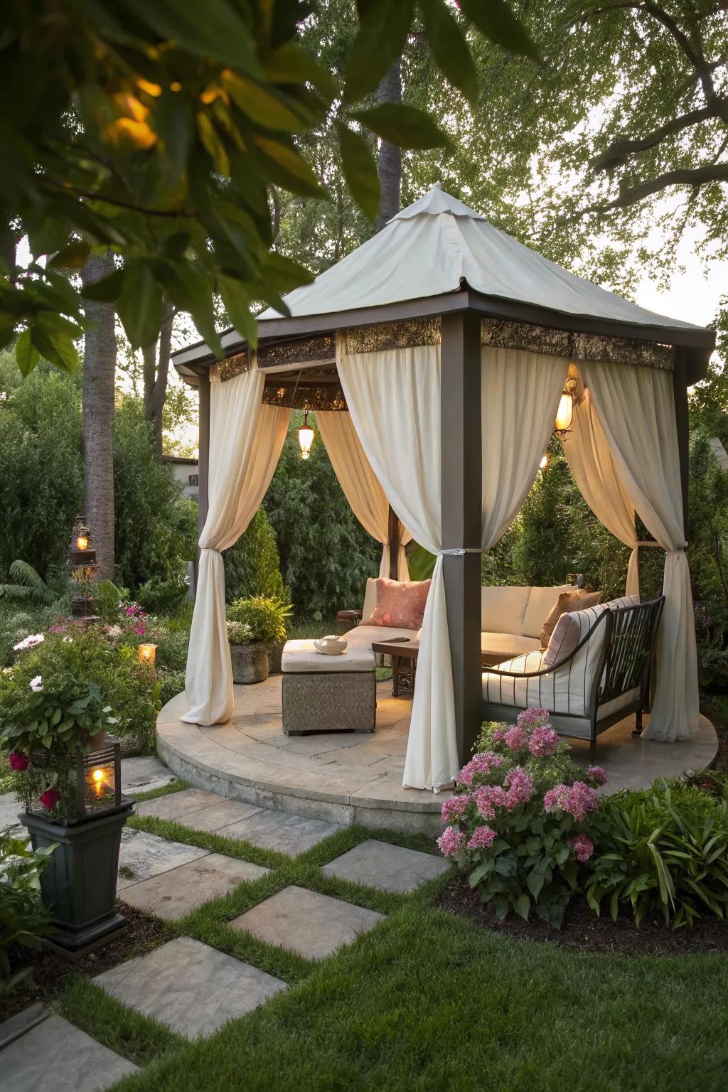 Gazebos create a standalone space for relaxation.