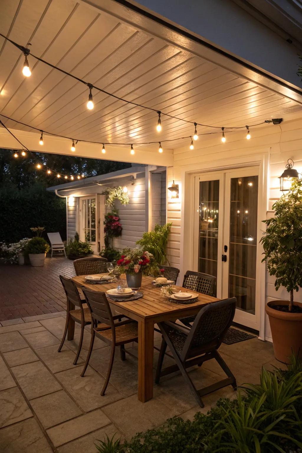 Enjoy outdoor dining with a stylish patio cover.