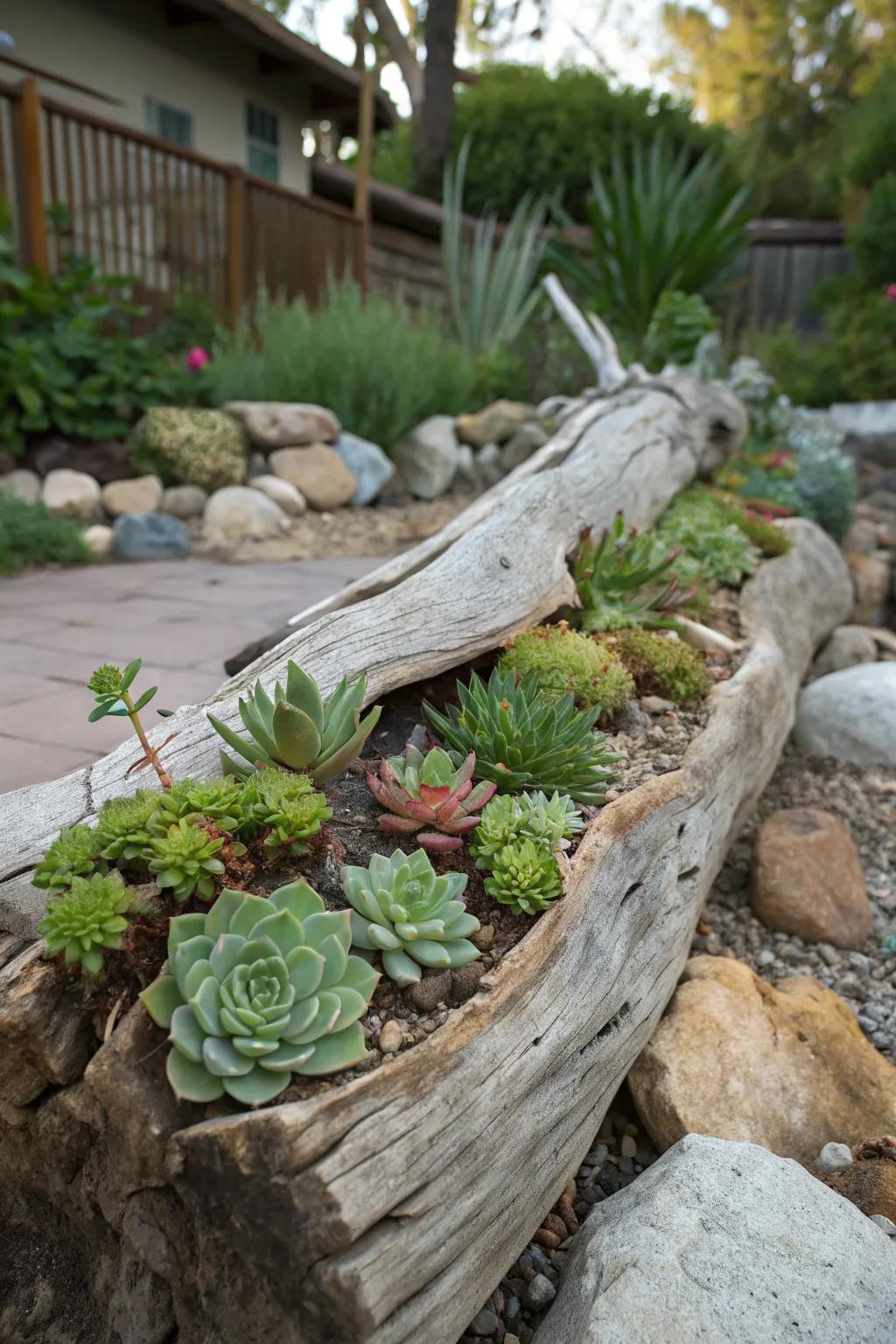 Driftwood planters bring a natural, organic aesthetic to your succulent display.