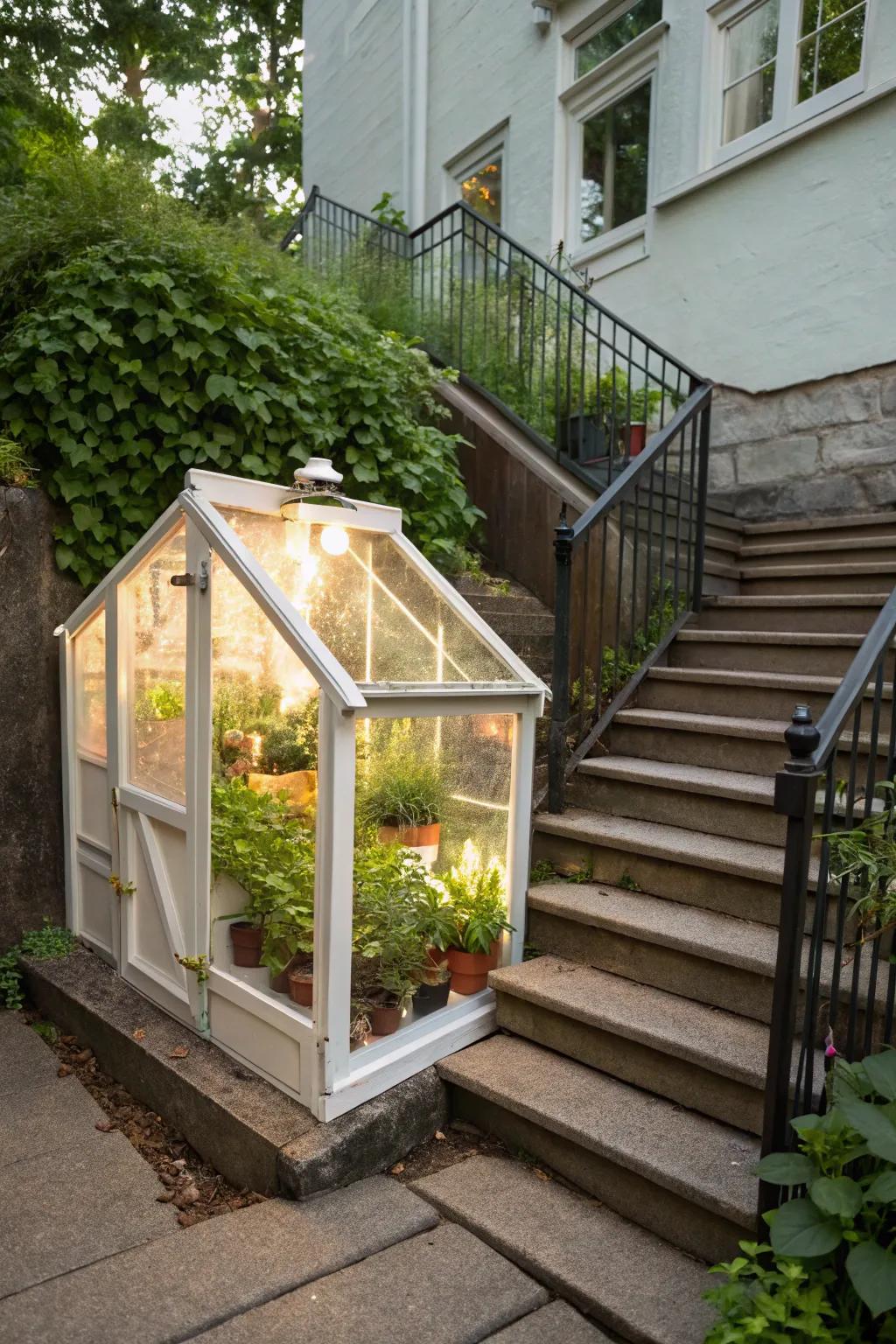 Nurture your green thumb with a mini greenhouse under the stairs.