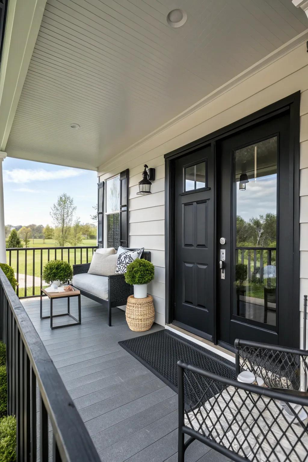 Achieve modern elegance with a bold black porch.