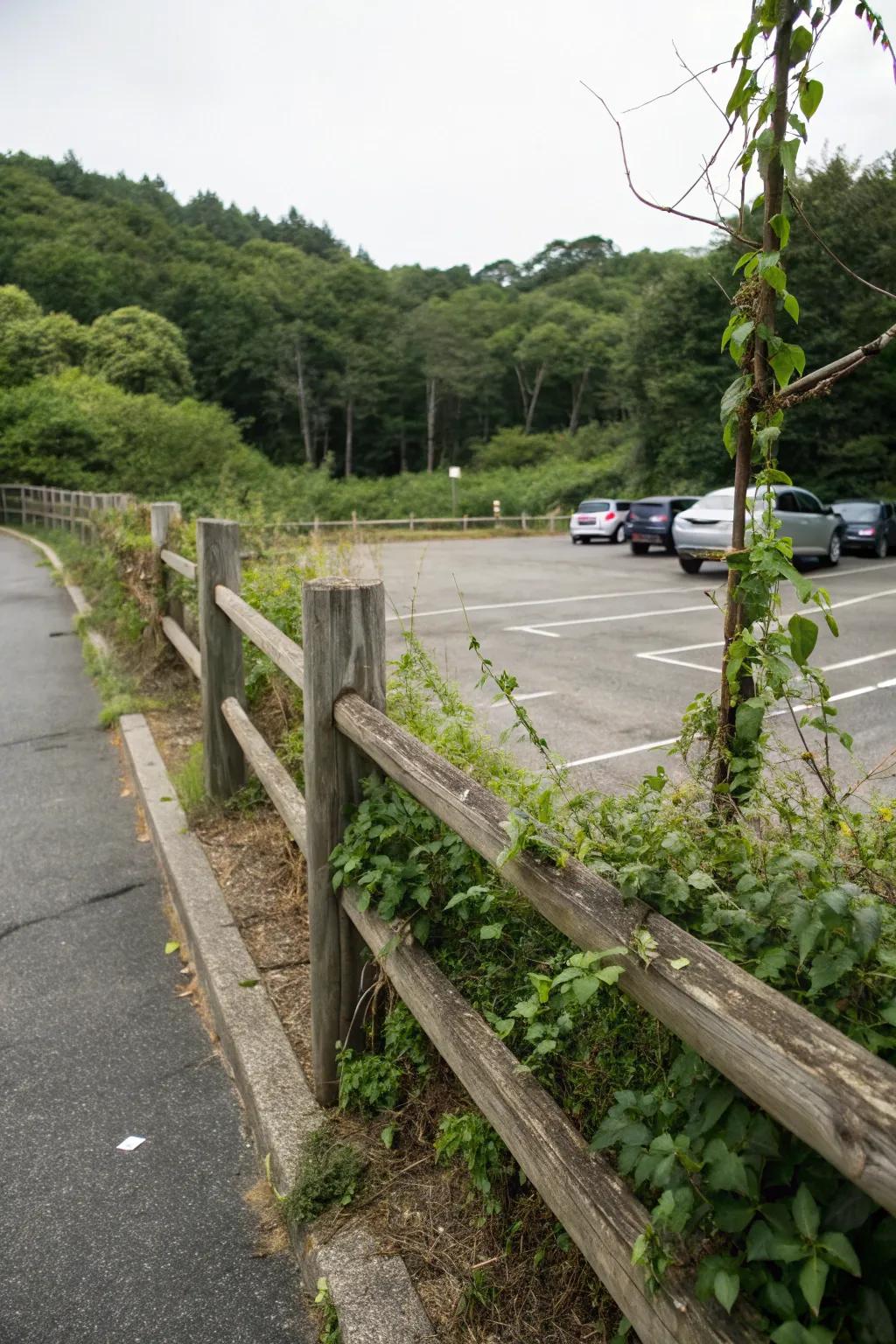 Wooden fences bring a rustic charm to any parking lot.