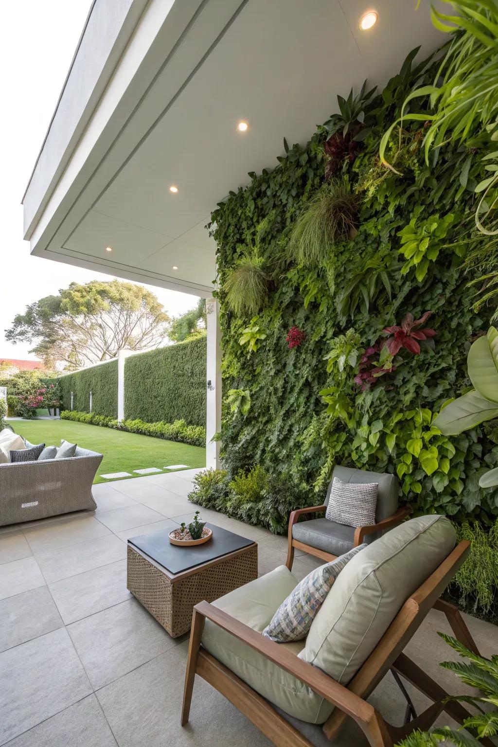 A living wall brings greenery and serenity to any patio.