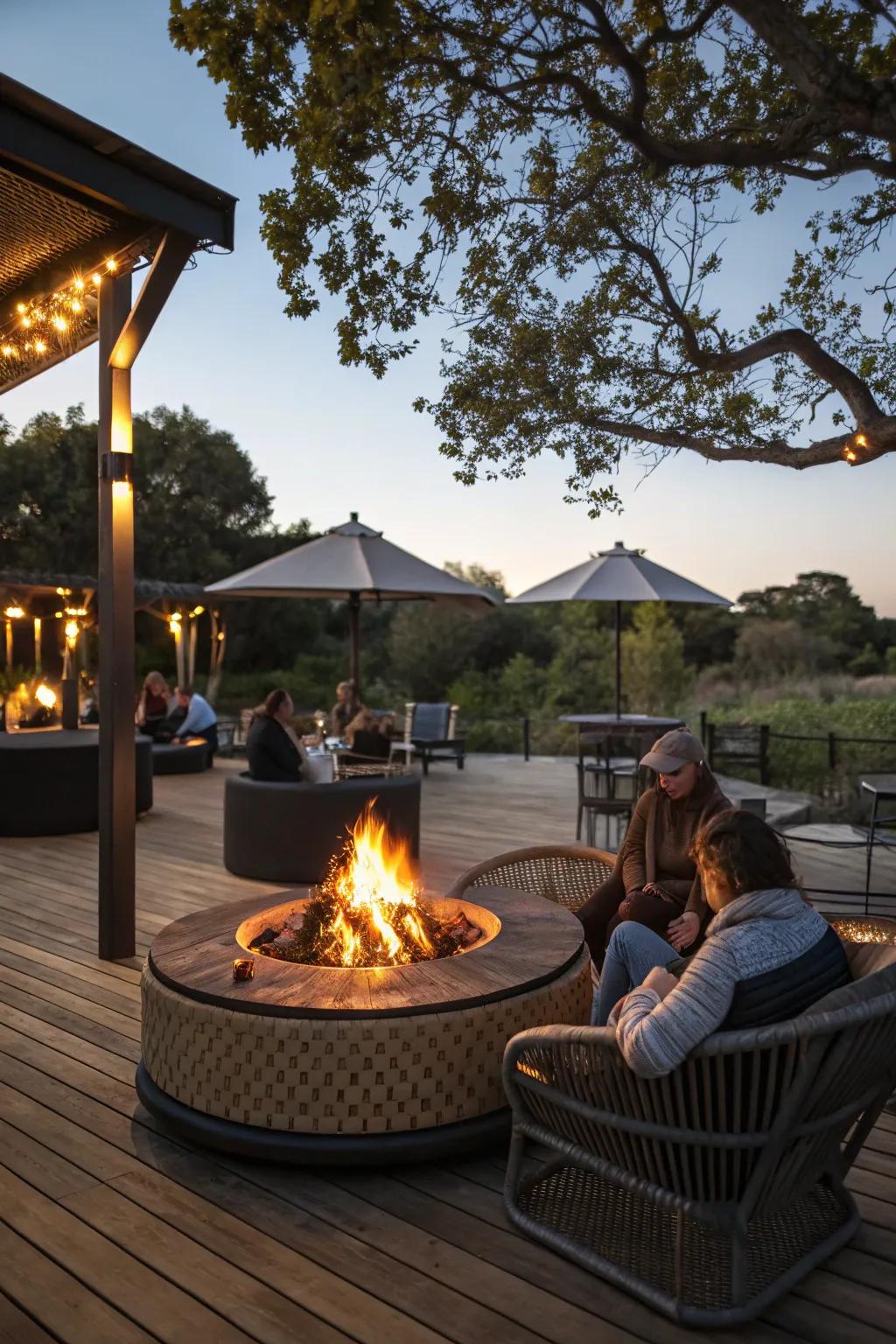 A fire pit adds warmth and serves as a great gathering spot.
