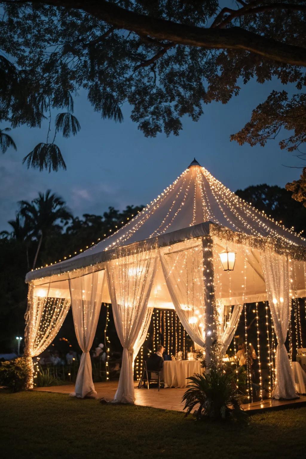 Fairy lights create a magical starry atmosphere.