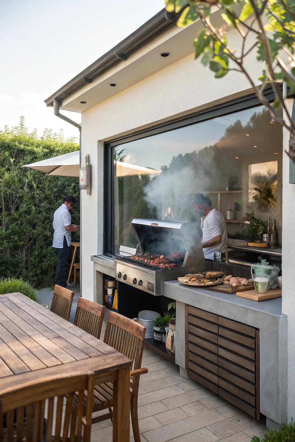 Keep the party going with a convenient barbecue station.