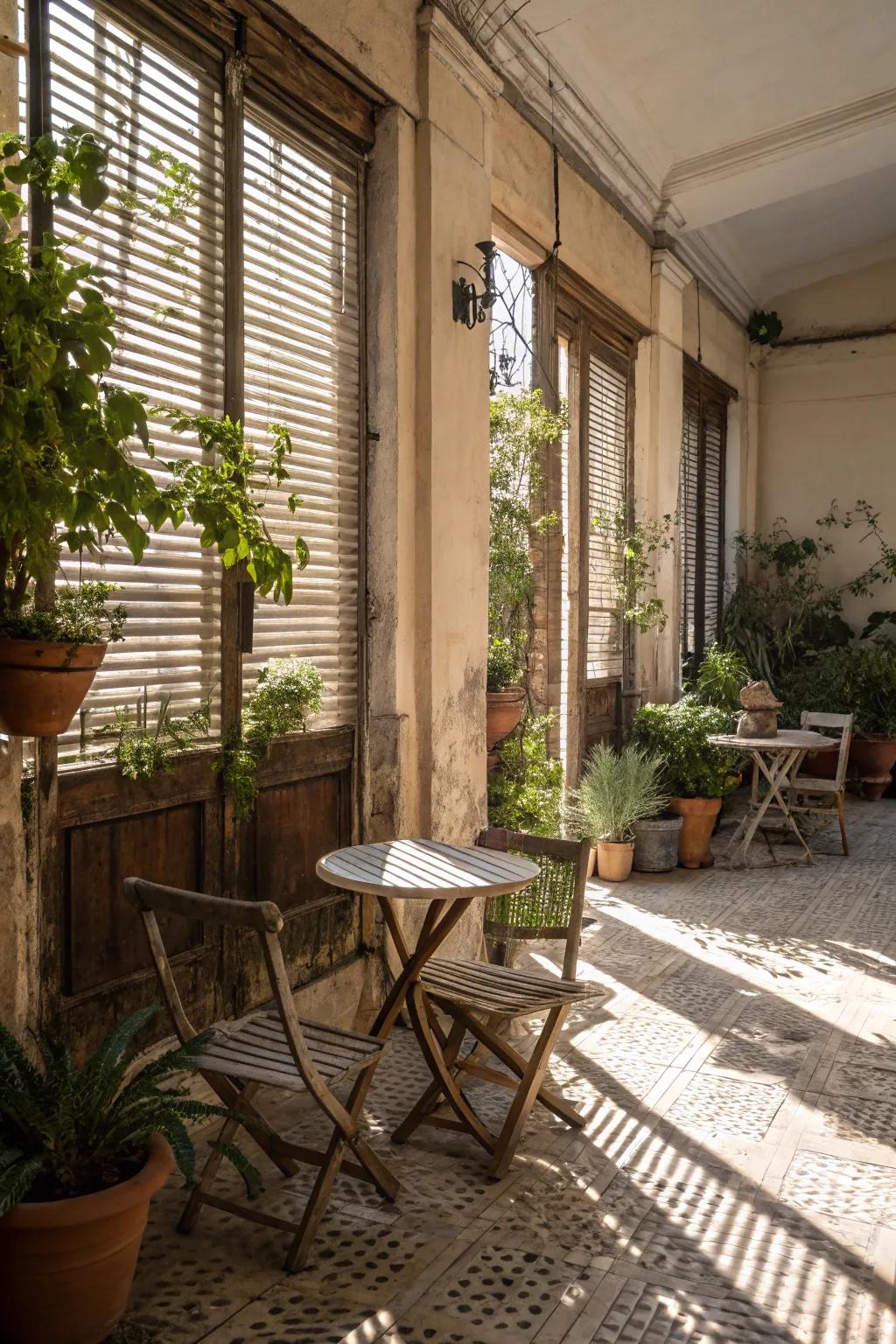 Venetian blinds bring a timeless elegance to your outdoor space.
