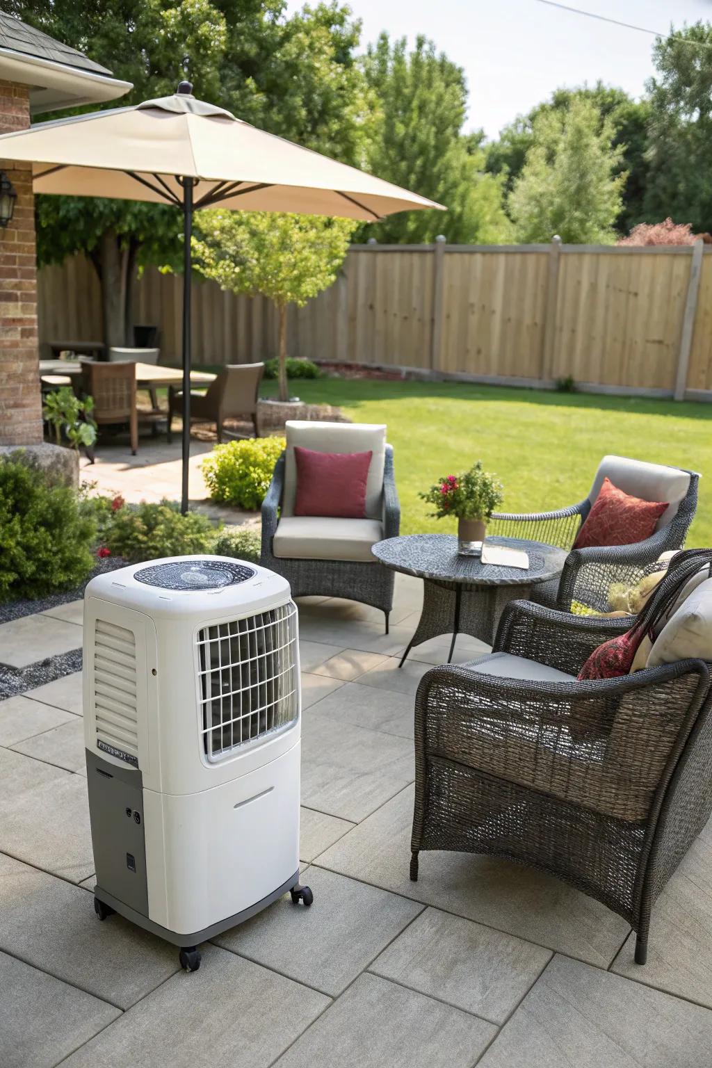 Stay cool with a portable evaporative cooler on your patio.