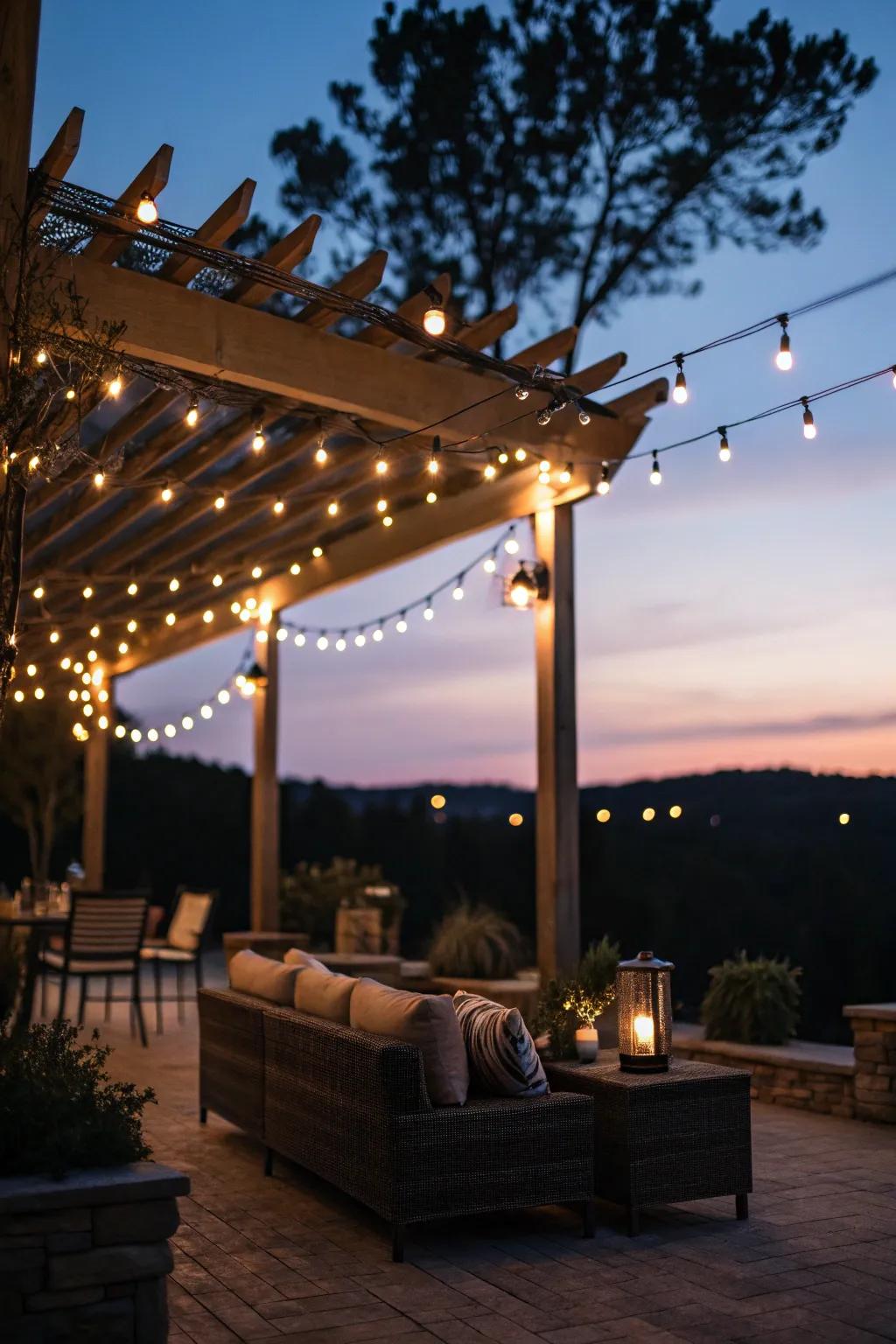 Integrated lighting can transform your patio into a magical nighttime retreat.